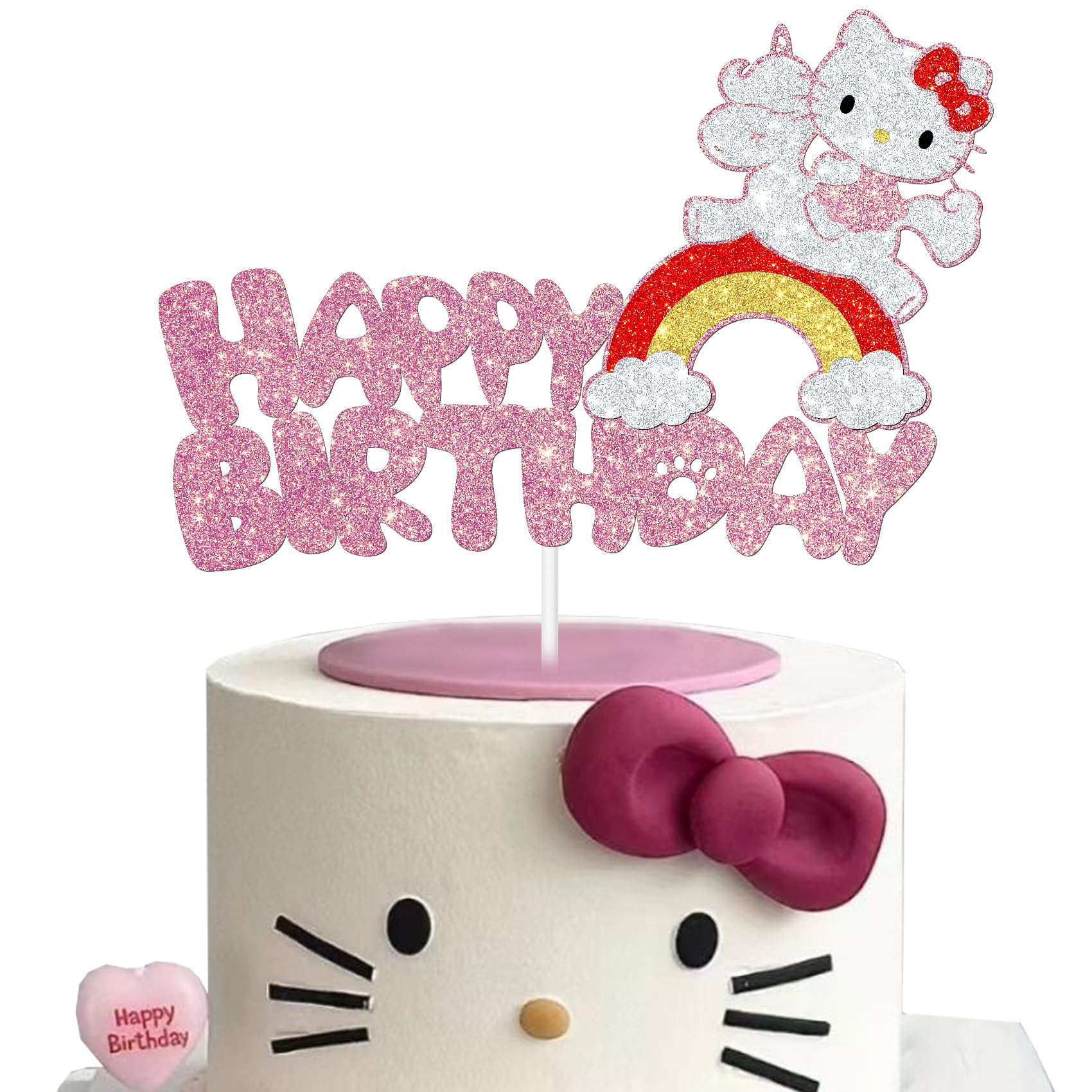 Cute Pink Cartoon Cat Birthday Cake Topper - Perfect for Cat Lover Birthday Parties, Baby Showers & Themed Celebrations