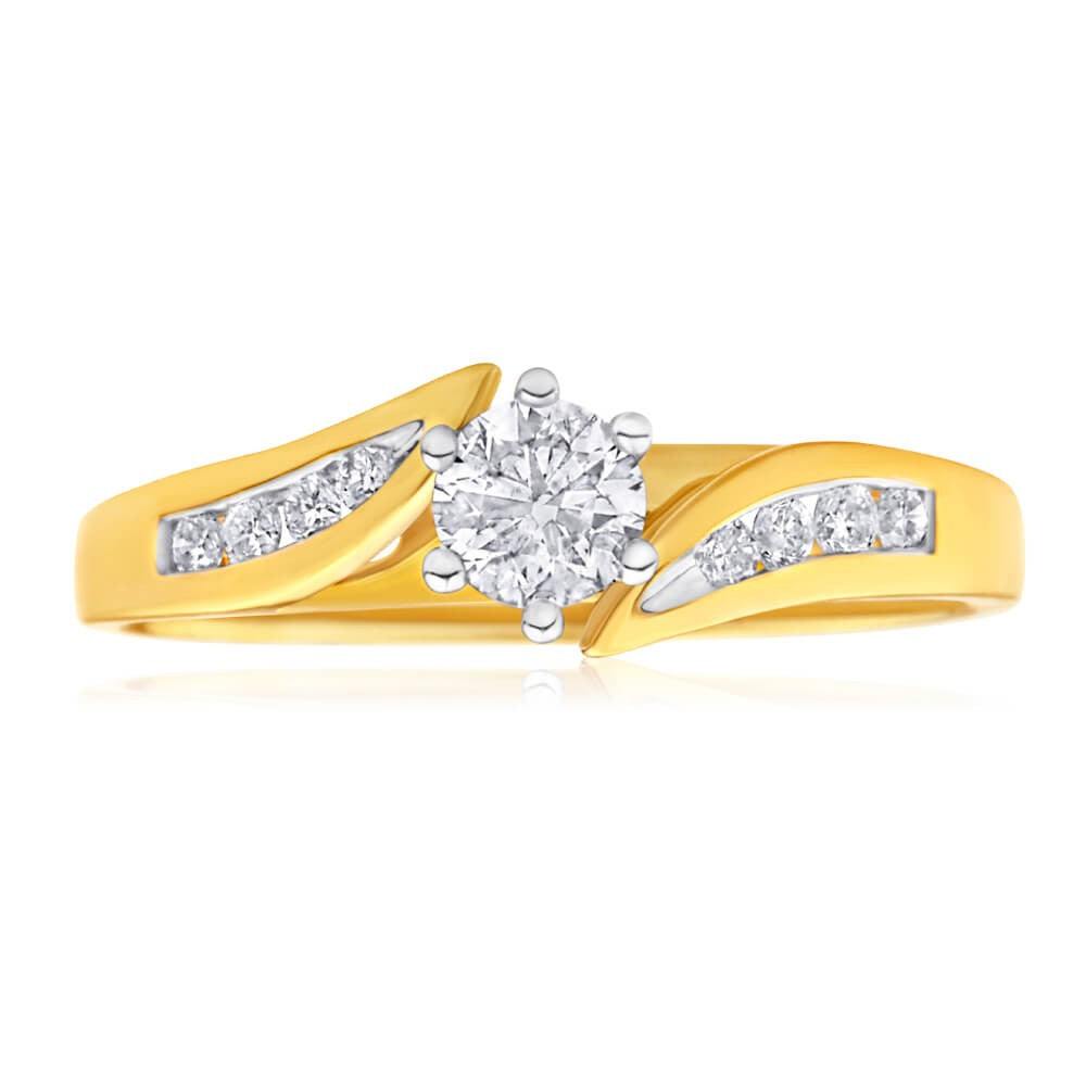 18K Yellow Gold & White Gold Diamond Ring for Women - Elegant Wedding, Engagement, Anniversary Jewelry Gift