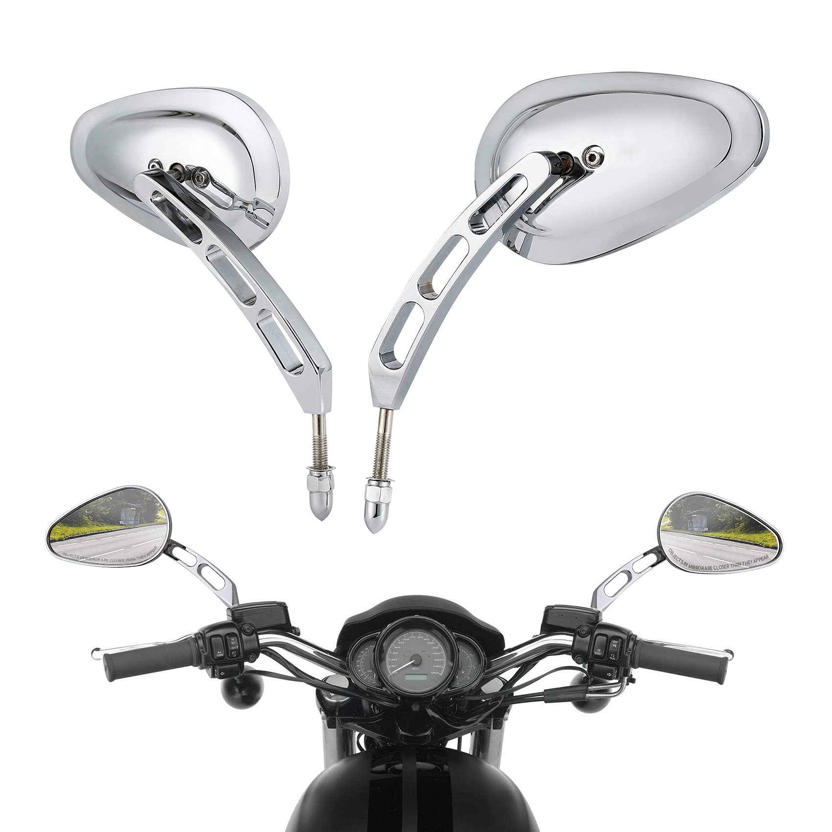 TCT-MOTORPARTS 8mm Rear View Mirrors for Harley Davidson Touring Street Glide FLHX (2006-2017), Dyna Street Bob FXDB (2007-2017), Softail Fat Boy FLSTF (1990-2017) - Universal Fit, Durable Motorcycle Accessories for Enhanced Safety & Style on the Road