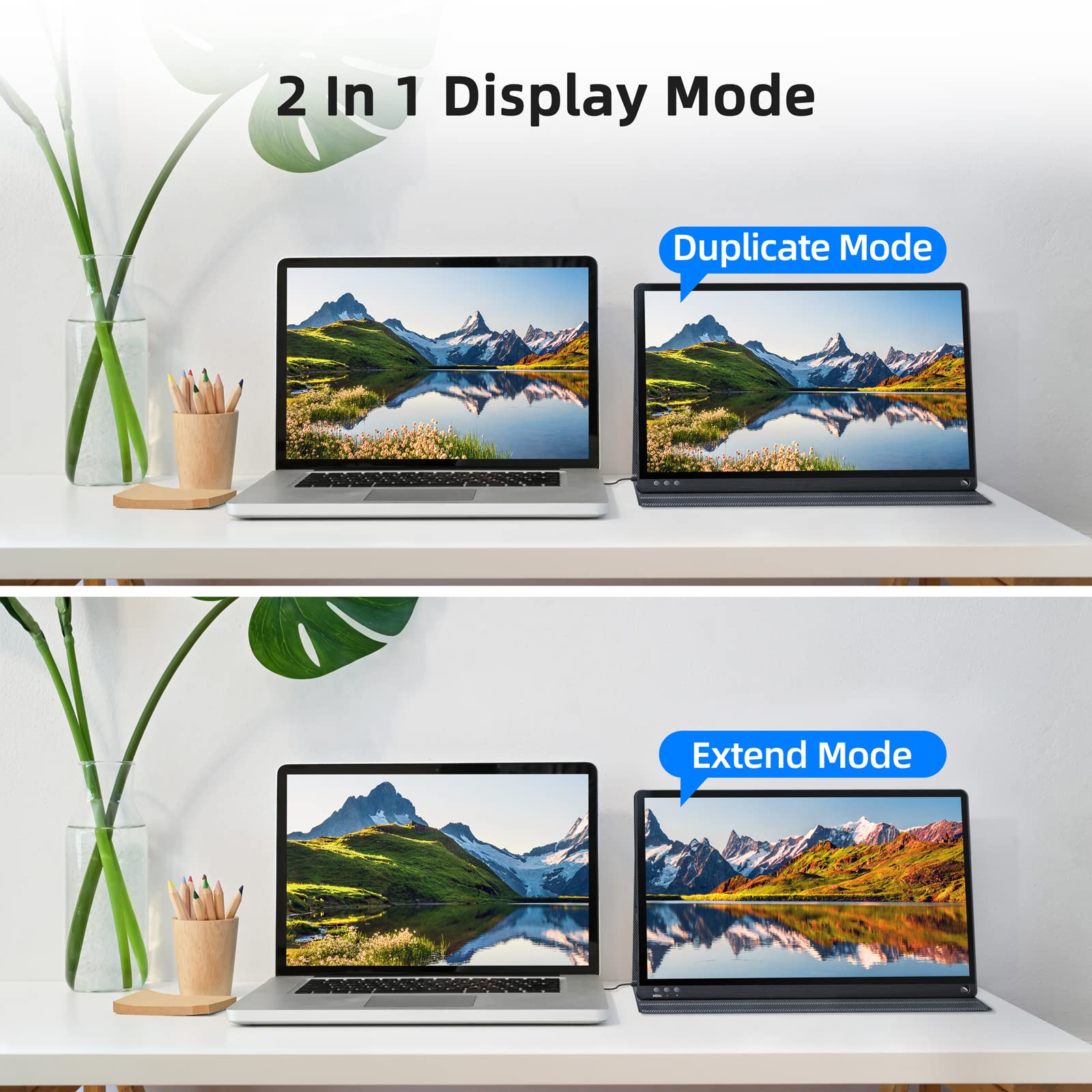 15.6 Inch Portable Monitor - FHD 1080P IPS LCD Gaming Screen with HDR Mode, Built-in Dual Speakers, USB-C & HDMI - Ultra Thin External Display for Laptop, PC, Mac, Smartphone - Perfect for Work, Gaming & Travel