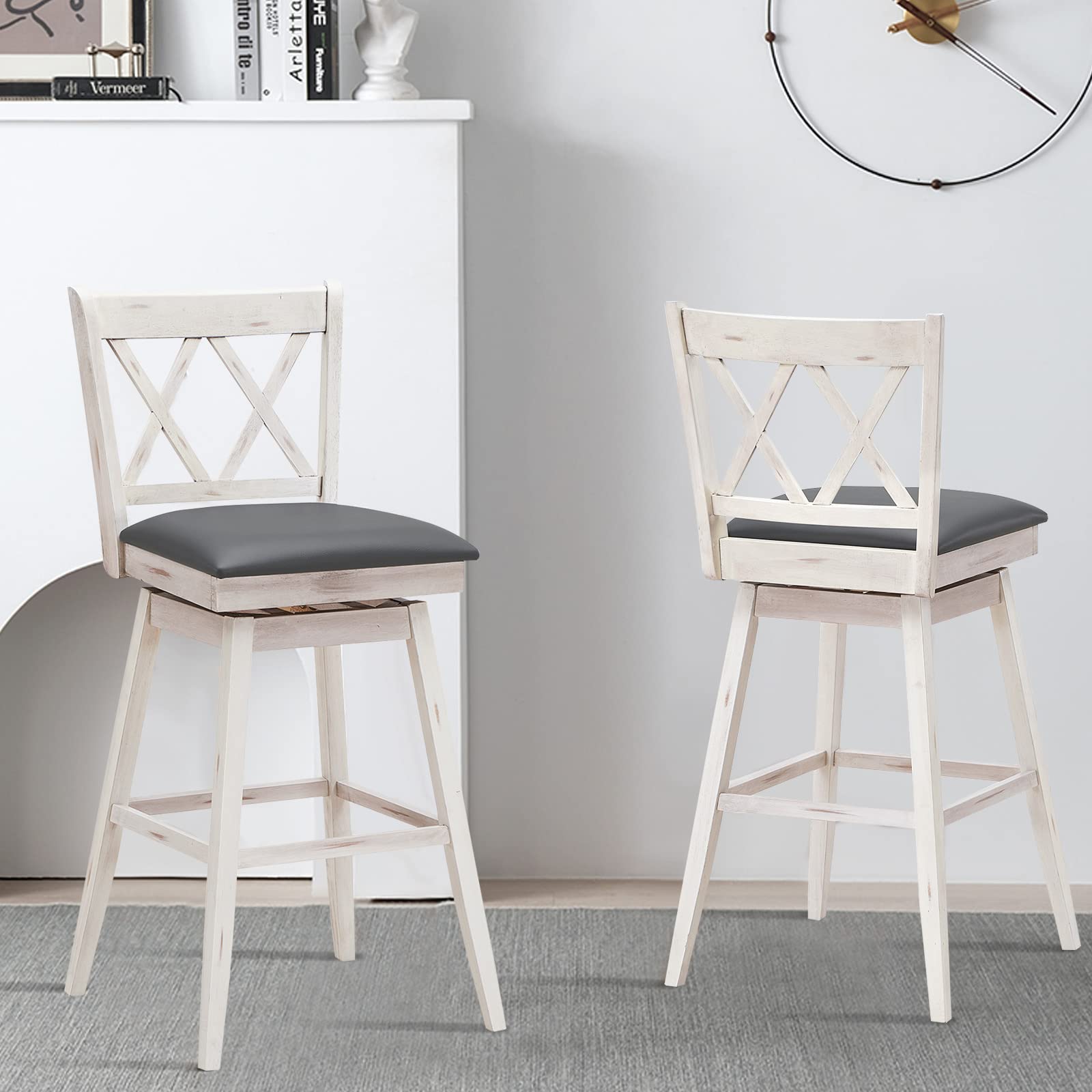 COSTWAY 4-Piece Swivel Bar Stool Set with Footrest - 29.5
