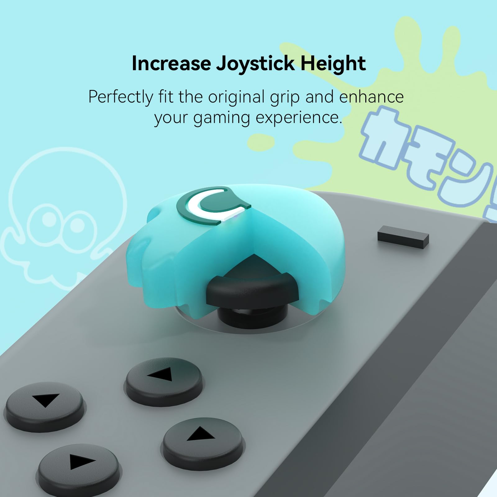 Nintendo Switch Joycon Thumb Grip Caps - Soft Silicone Joystick Cover Compatible with Switch/OLED/Lite (4PCS Squid & Octopus Luminous-Cyan&Green) - Perfect for Splatoon Gaming & Long Play Sessions