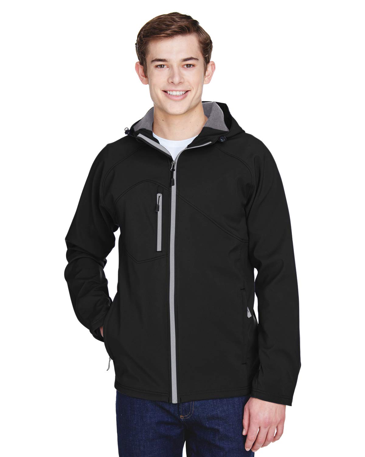 Men's 5XL Black Prospect Two-Layer Fleece Bonded Soft Shell Hooded Jacket - Warm Winter Outdoor Hiking & Casual Wear