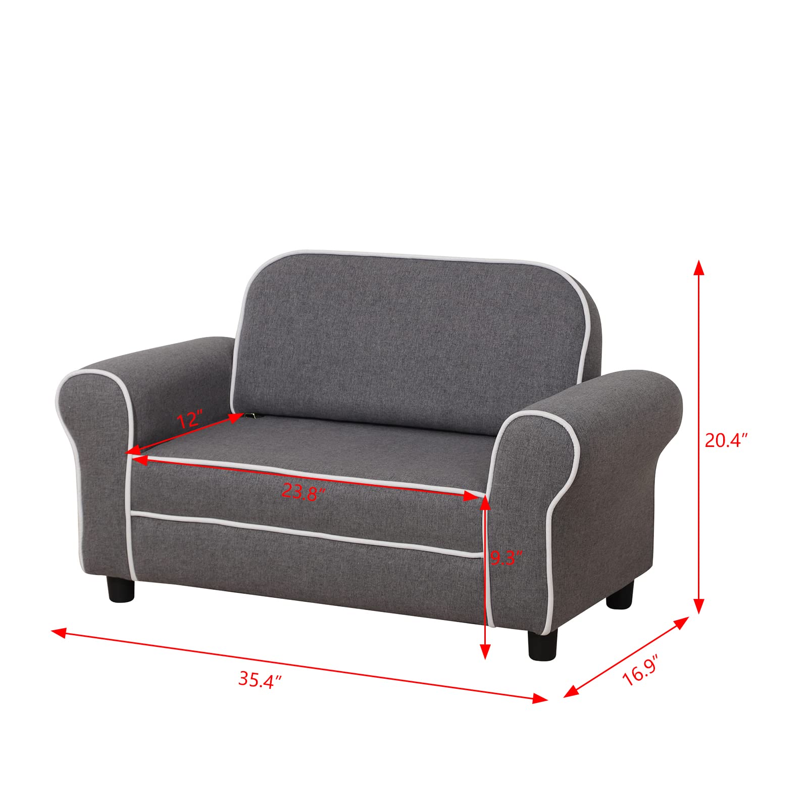 Kids Sofa Chair for Toddlers & Big Children - 2-Seater Linen Fabric Upholstered Couch, Double Child Sofa with Sturdy Frame - Perfect for Playroom, Nursery or as Birthday Gift (Grey)