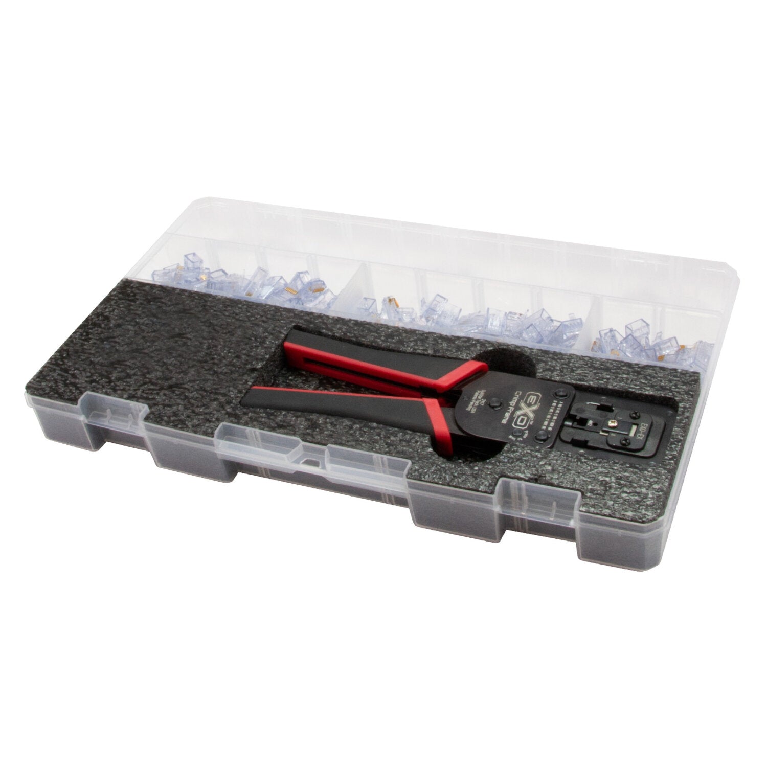 Platinum Tools 90187 ezEX RJ45 Termination Kit - Pass Through RJ45 Connectors, Basic Network Installation Tool with Plastic Case - Perfect for Home & Office Ethernet Cable Wiring