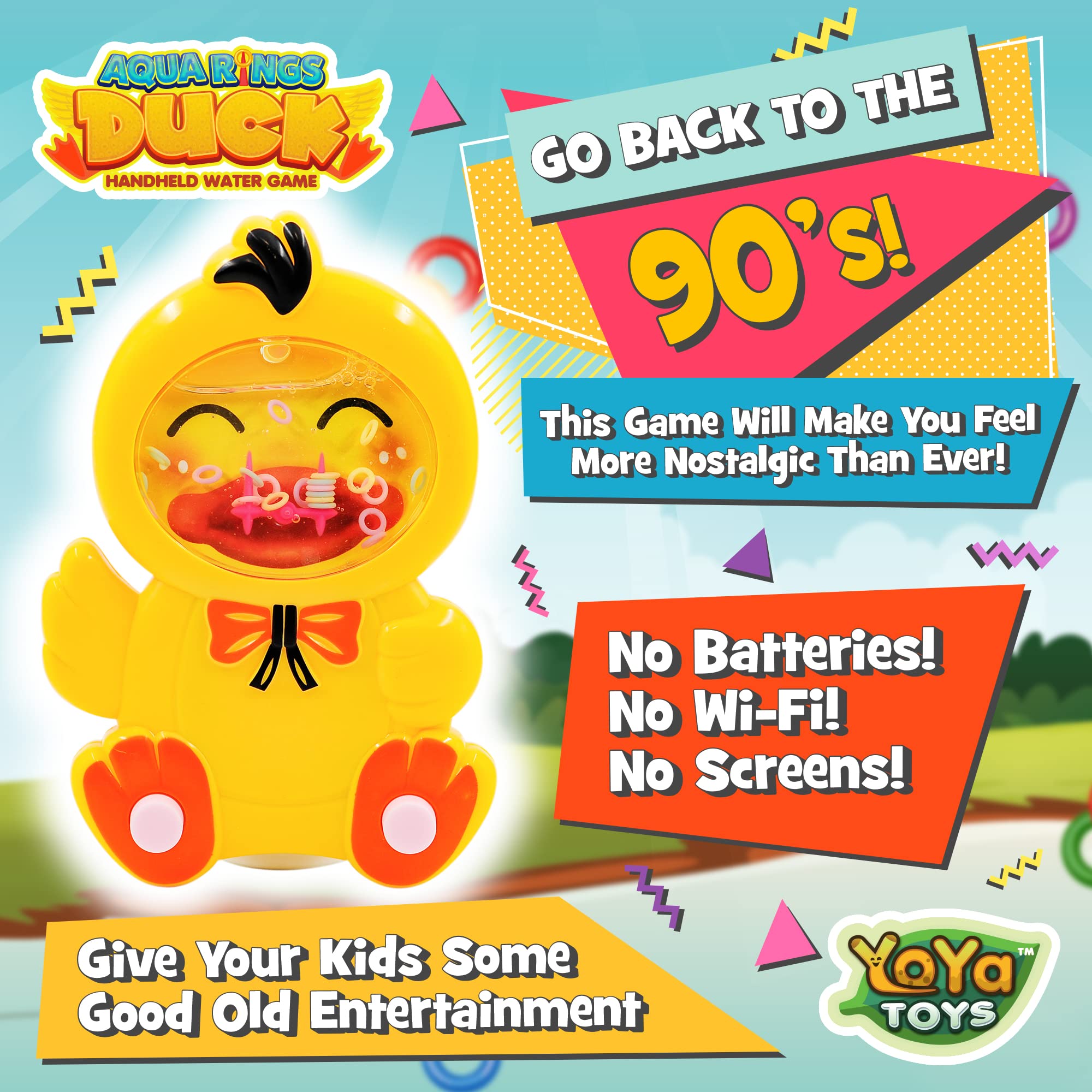 YoYa Toys Aqua Rings Duck Handheld Water Game for Kids - Classic Retro Travel Toy with Nostalgic Fun - Portable Road Trip & Car Activity for Children - Perfect Gift & Party Favor for Boys & Girls - Great for Travel, Waiting Rooms, and Stress Relief Playtime