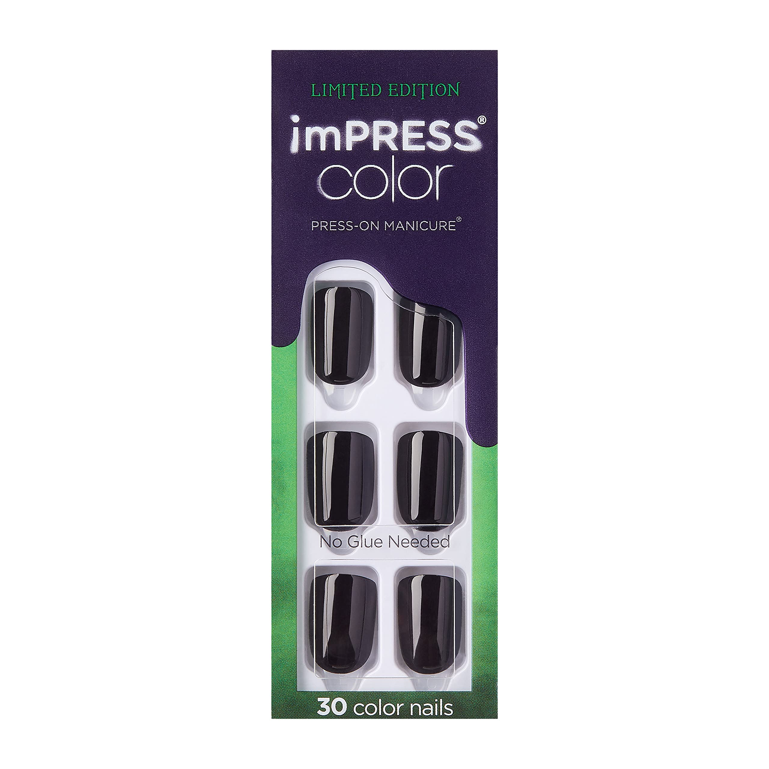 KISS imPRESS Color Press-On Fake Nails - Halloween Manicure Set, Short Square Shape, 30 Nails | Easy DIY Application, Perfect for Costume Parties & Special Occasions