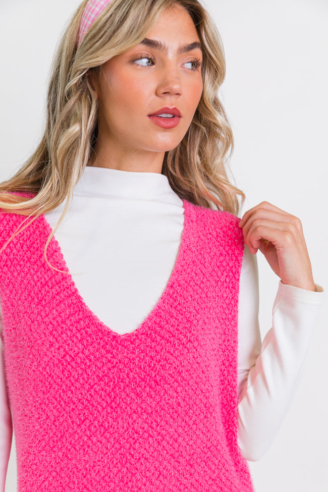 Hot Pink Pocket Front Tank Sweater Dress for Women - Cozy Knit Pullover Tunic with Pockets - Perfect for Casual Outings, Date Nights & Fall Layering