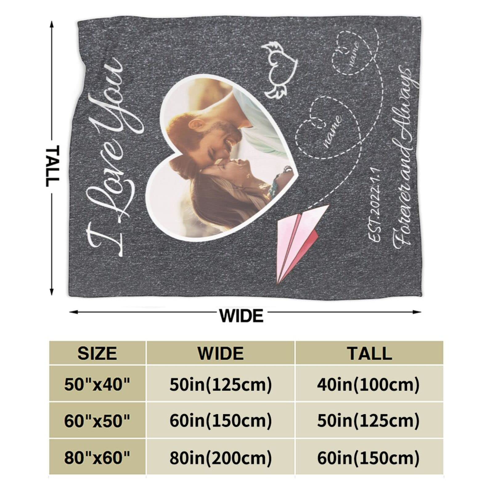 Personalized Anniversary Blanket with Custom Name, Picture & Date - Romantic Gift for Couples, Wife or Husband - Wedding, Valentine's Day Present - Perfect for Cuddling, Home Decor & Special Occasions