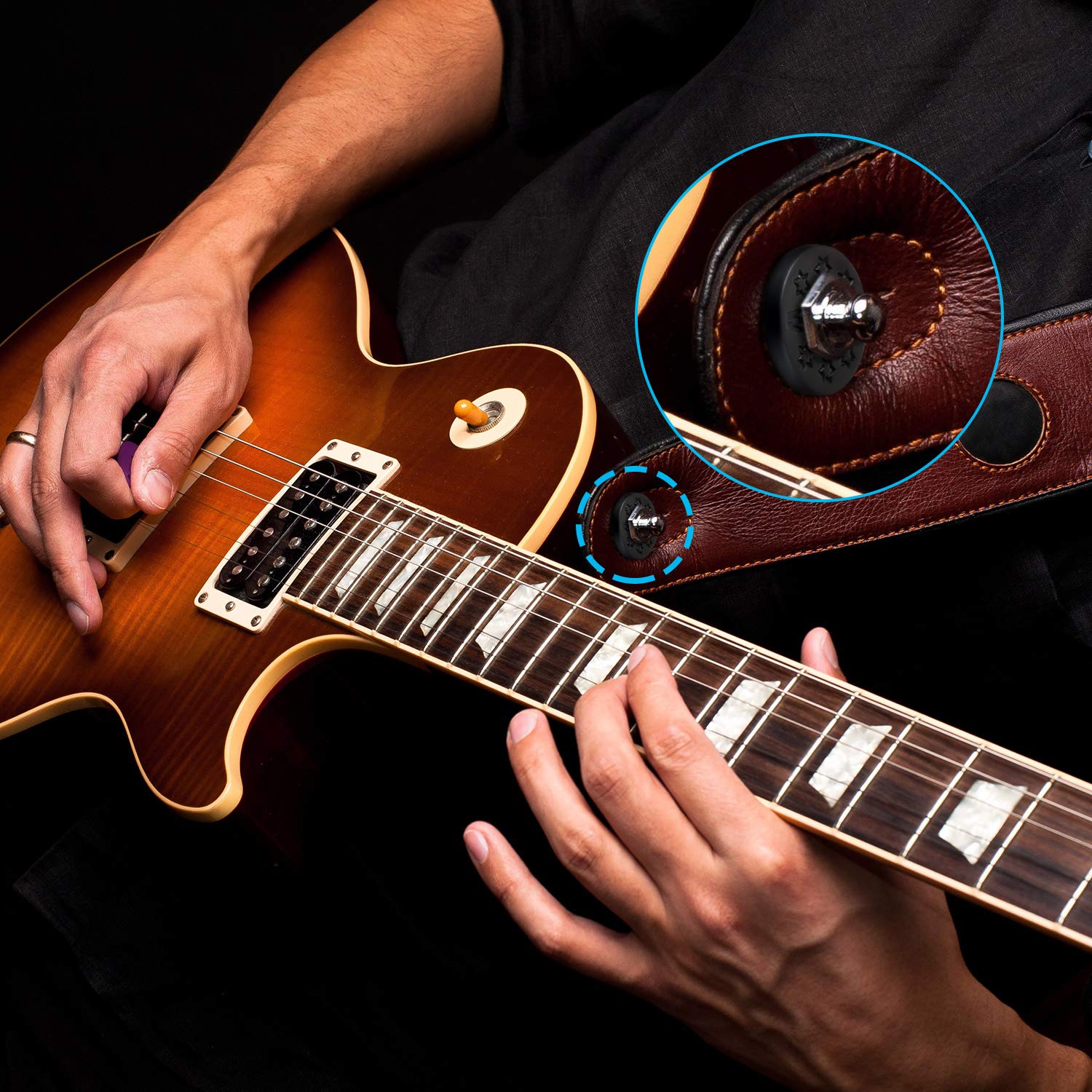 Blulu 12-Piece Silicone Guitar Strap Locks - Secure Rubber Strap Blocks for Guitar Protection (Black) | Perfect for Live Performances, Studio Sessions & Guitar Maintenance