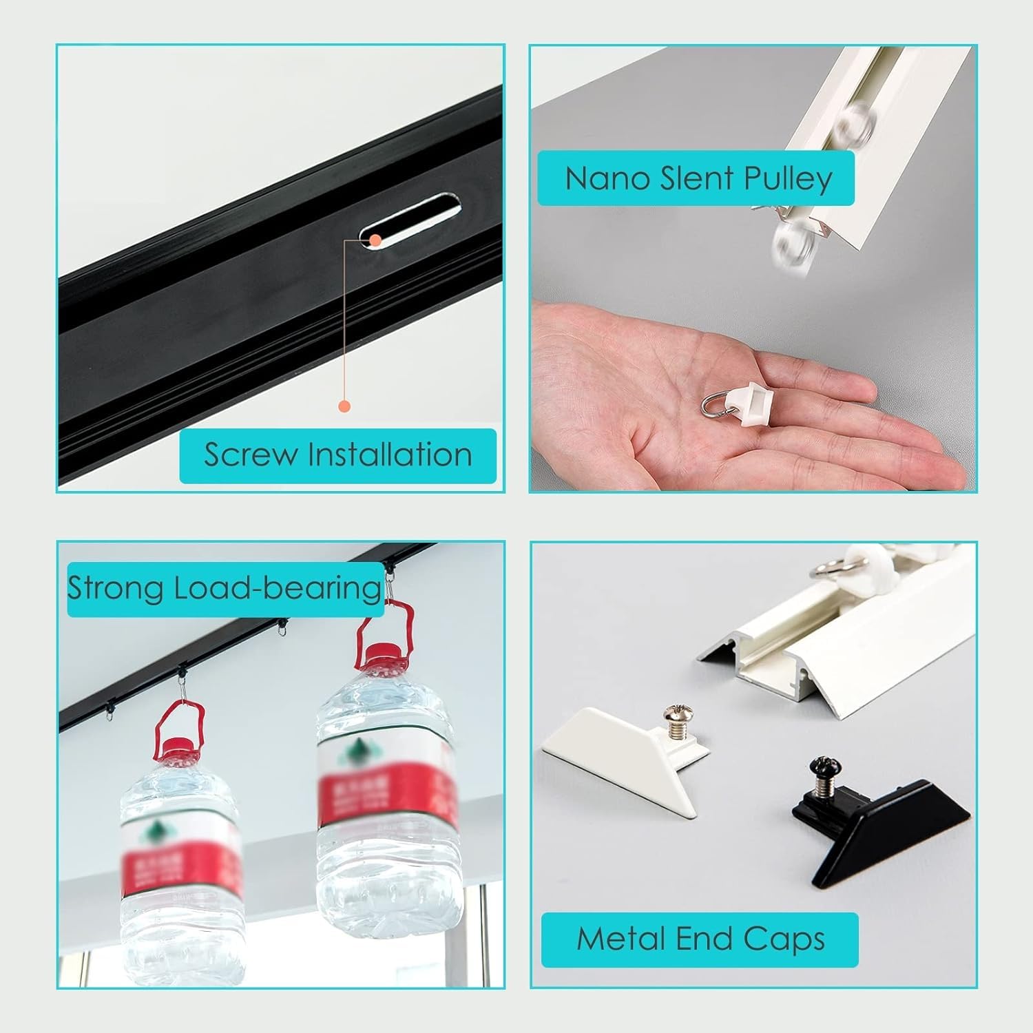 Black Aluminum Ceiling Mount Curtain Track Rail - 2.5m/8.2ft Room Divider for Privacy - Perfect for Balcony, Bay Window, Hotel & Office Use