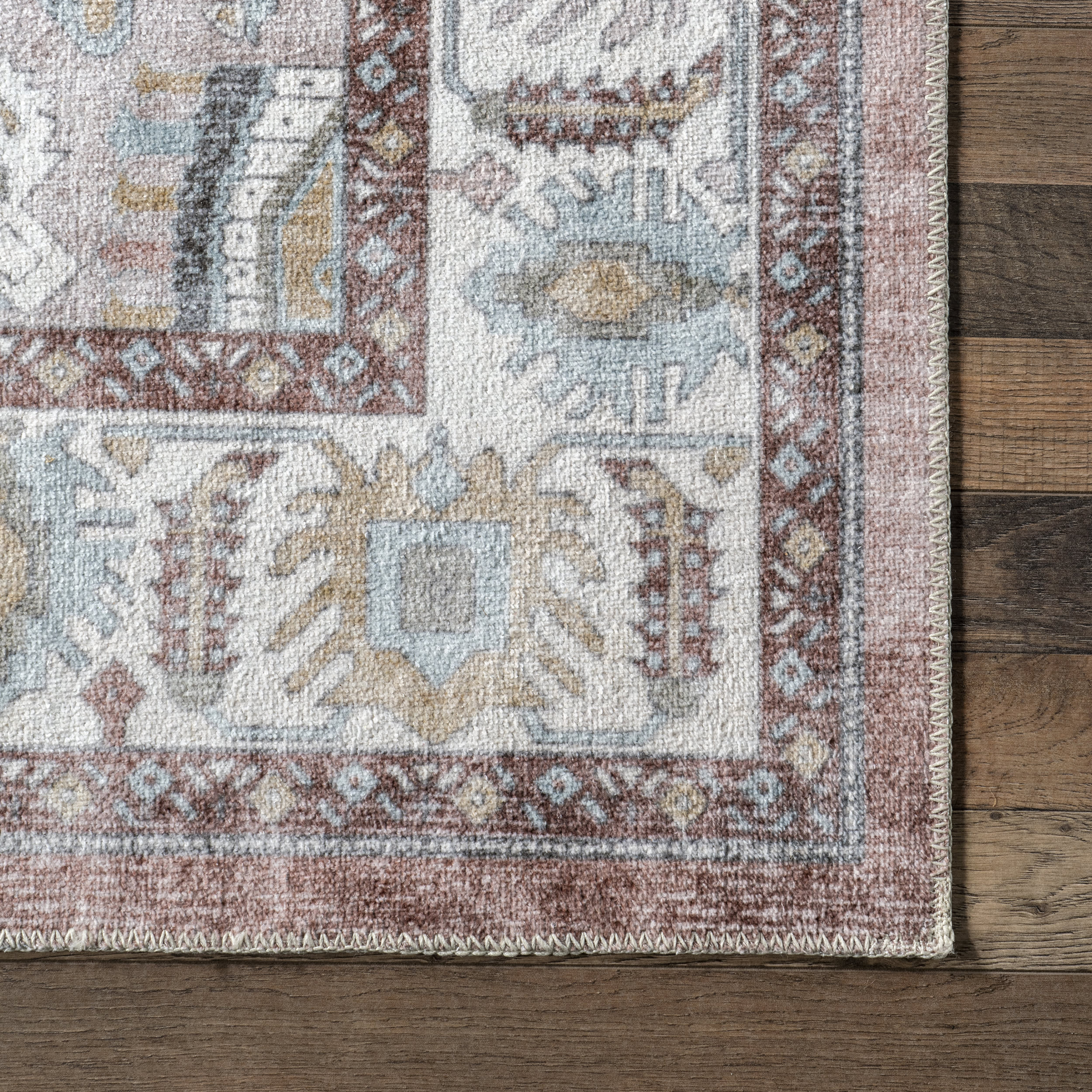 Charis Medallion Washable Rug - Soft & Durable Blush Pink Area Rug for Living Room, Bedroom, Dining Room - Easy to Clean Non-Slip Floor Mat for Home Decor