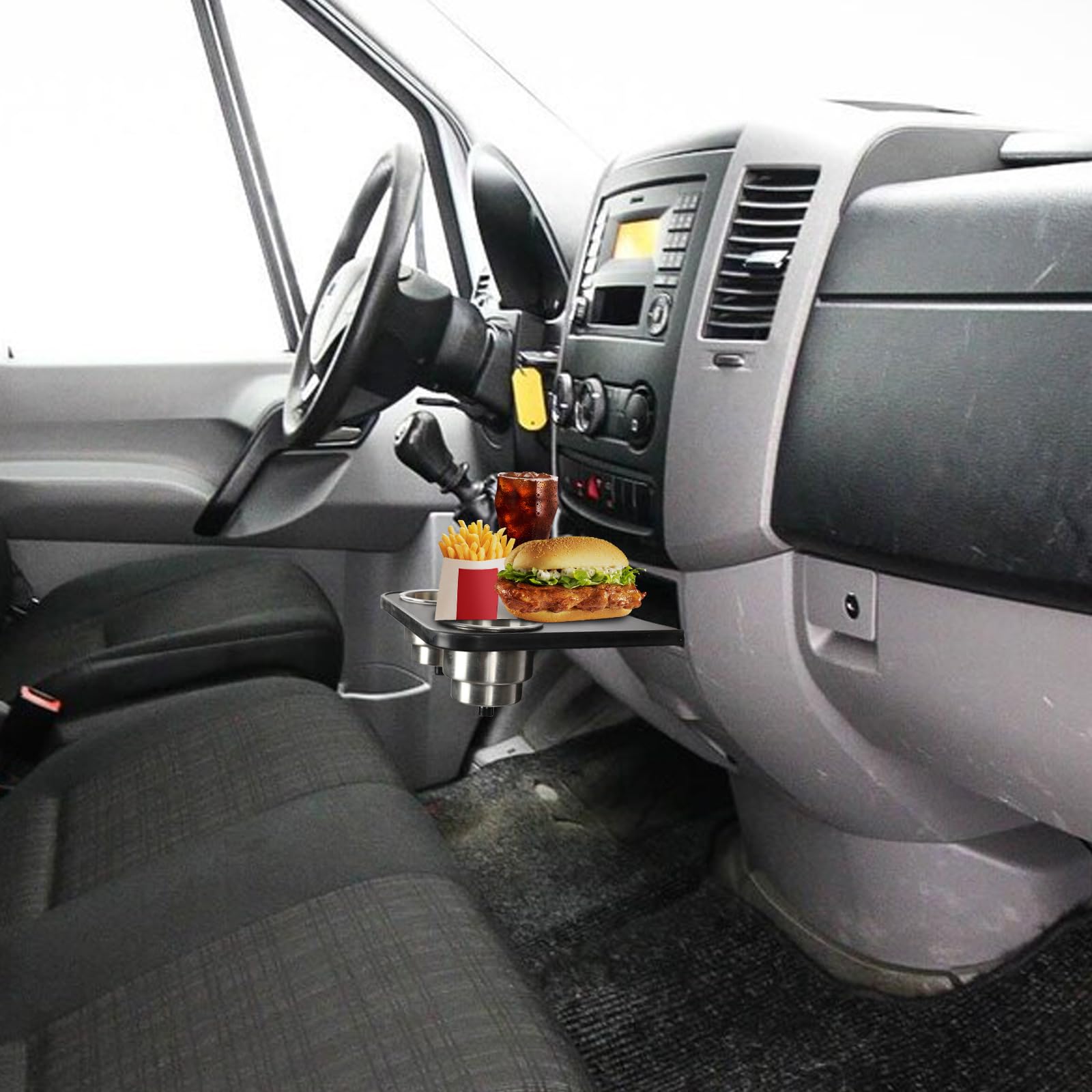 Stainless Steel RV Cup Holder & Snack Tray for 2006-2018 Mercedes-Benz Sprinter NCV3 Camper Van | Phone Table & Drink Accessory | Perfect for Road Trips & Camping