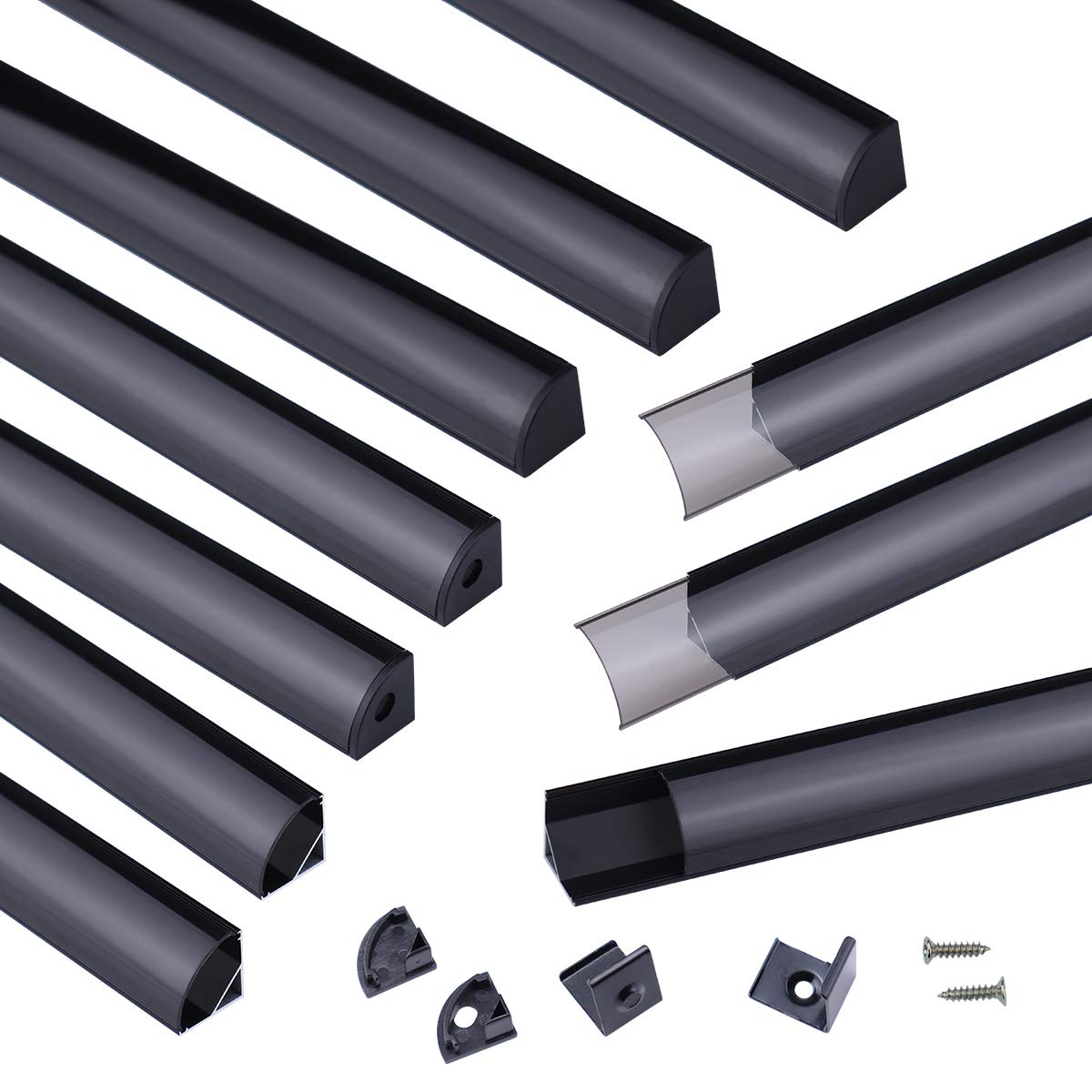 Muzata 10-Pack 3.3FT/1M Black LED Channel System with Smoky Black Cover - Aluminum V-Shape Extrusion Profile for LED Strip Lights (V1SW BB 1M) - Perfect for Under Cabinet, Cove, and Accent Lighting