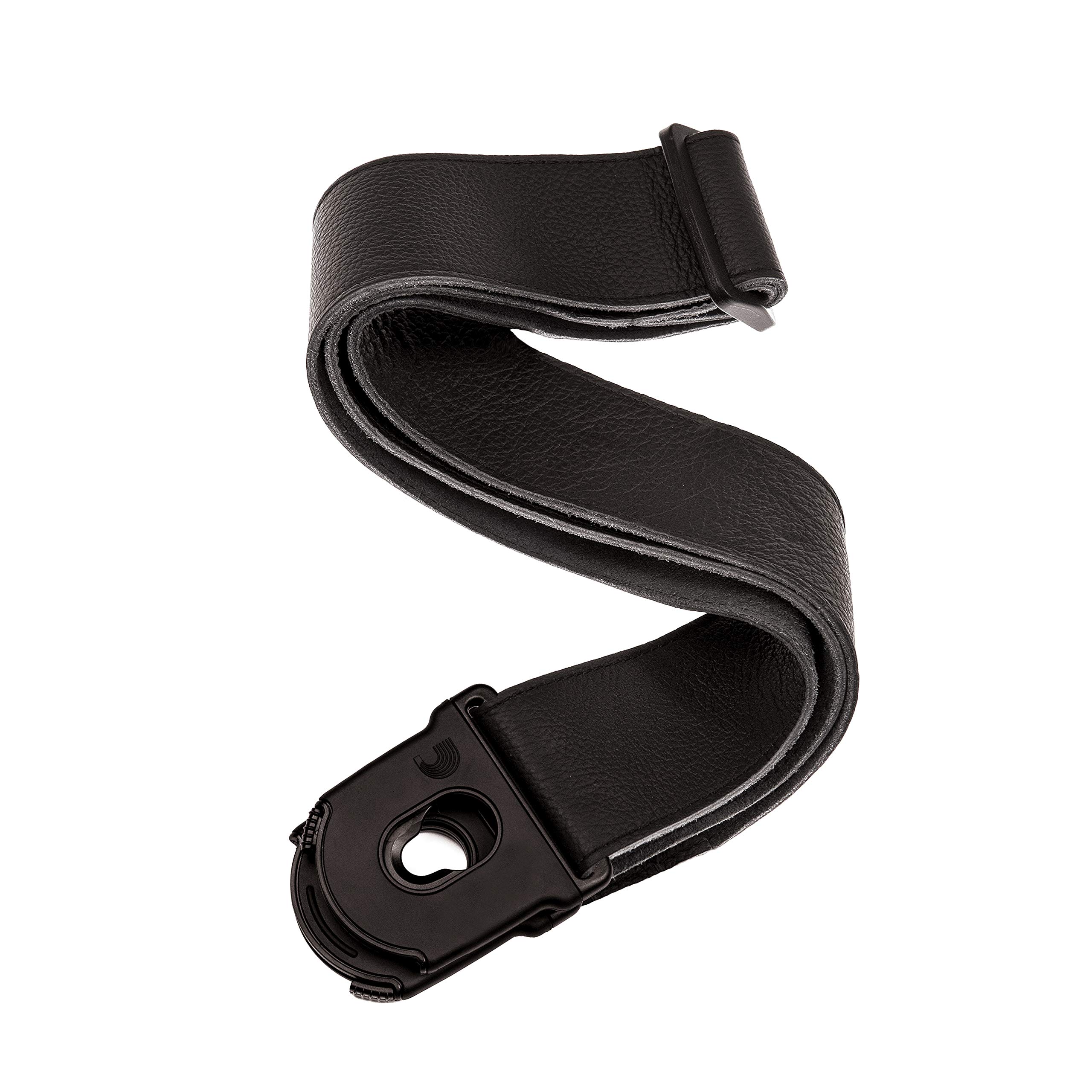 D'Addario Premium Locking Leather Guitar Strap for Electric & Acoustic Guitars - Secure & Adjustable Bass Guitar Strap - Black - Perfect for Live Performances & Studio Sessions