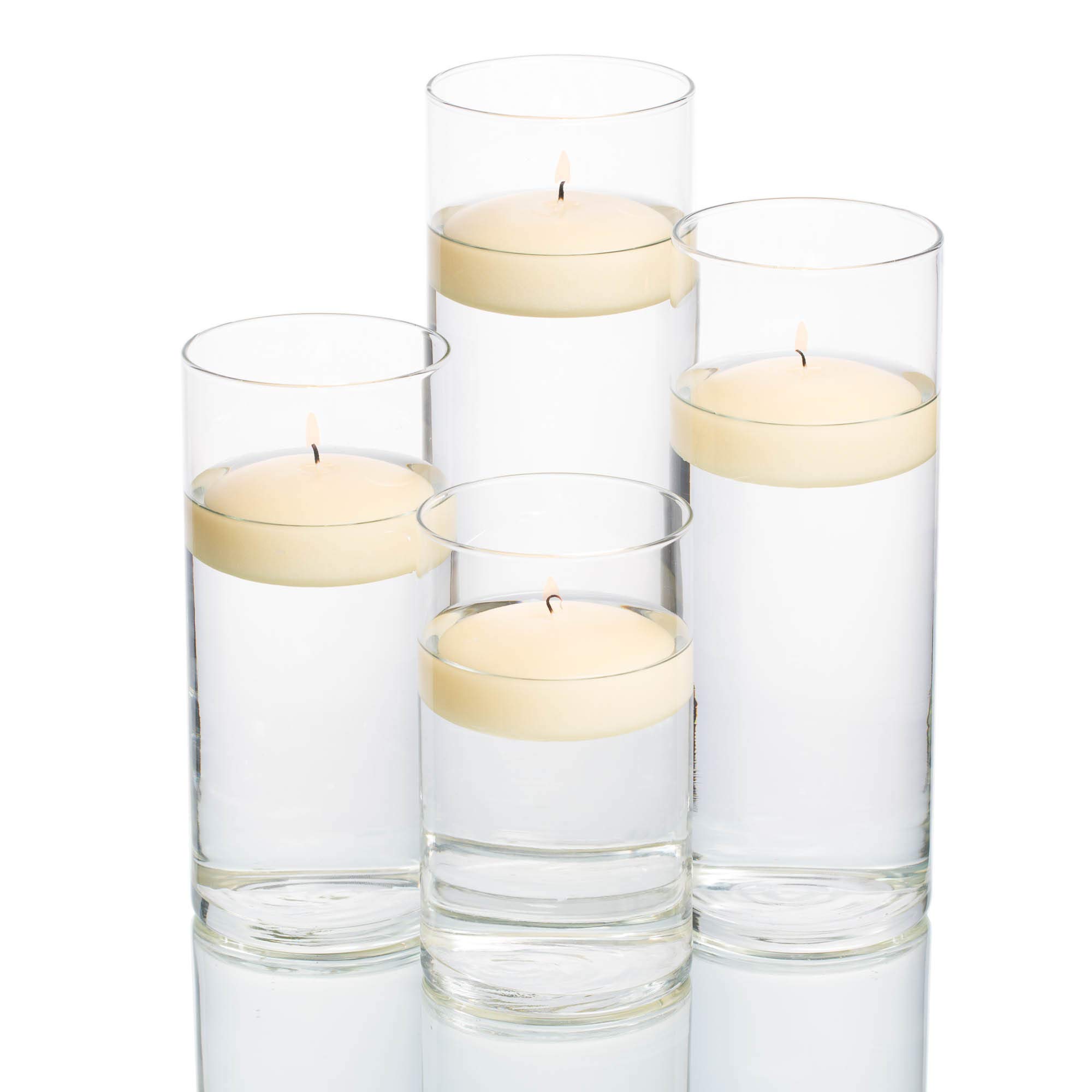 48-Pack Eastland® Glass Cylinder Vases with 48 Ivory Floating Candles (3