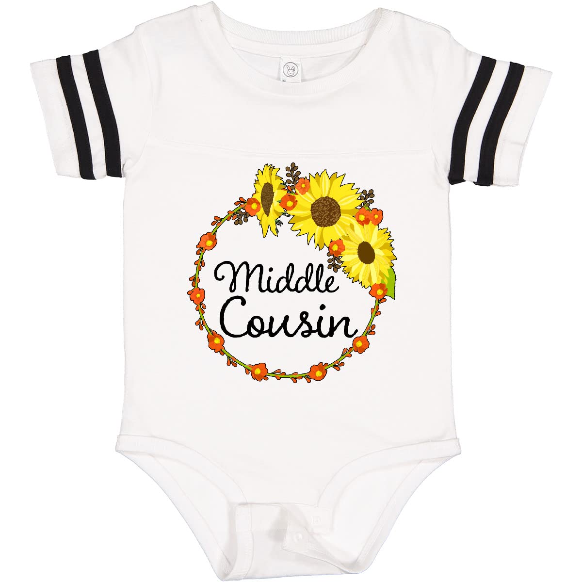 Inktastic Middle Cousin Sunflower Wreath Baby Bodysuit - Cute Sunflower Design Infant Onesie for Family Photos, Baby Showers & Special Occasions
