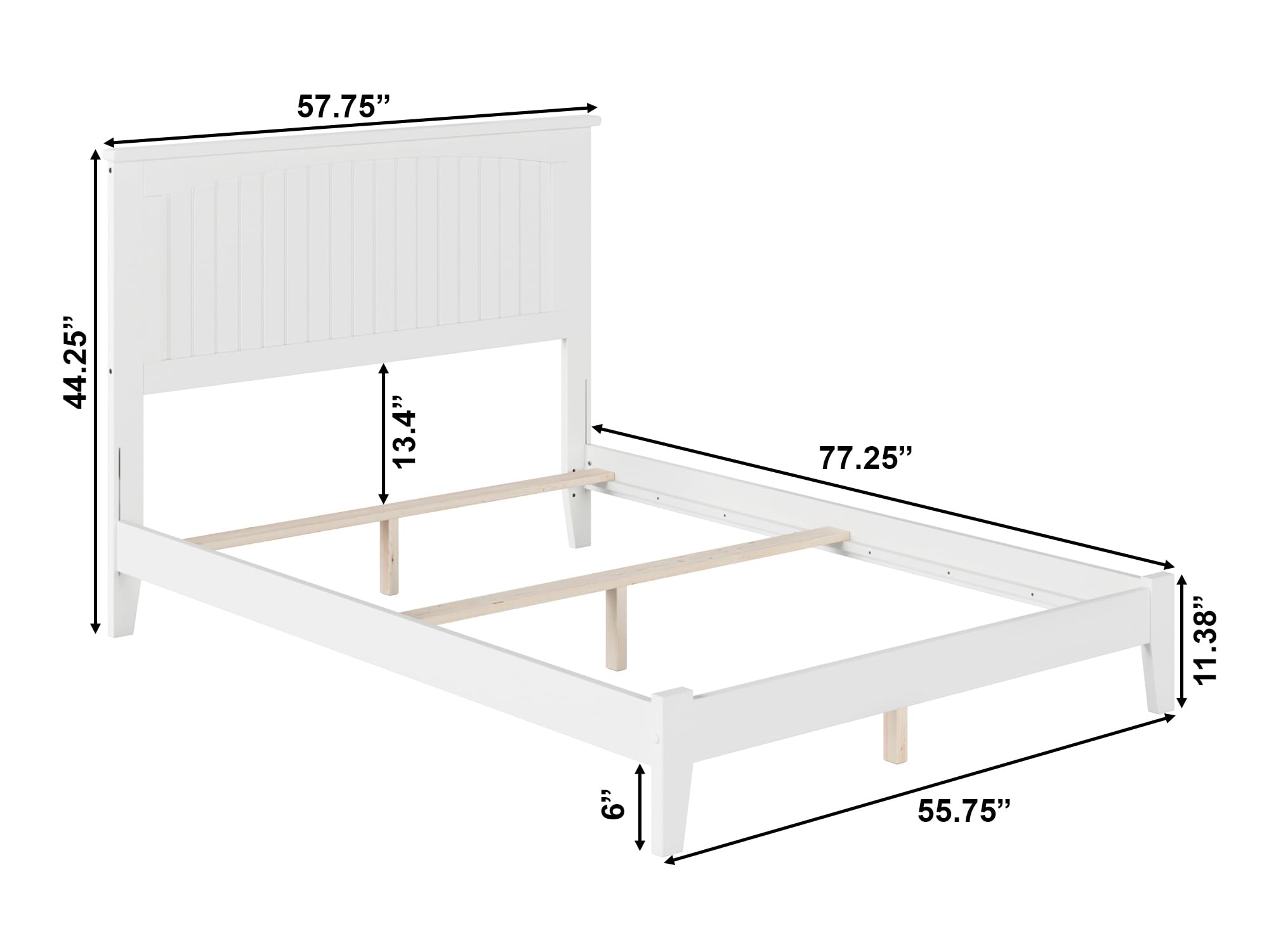 AFI Nantucket Full Size Bed Frame with USB Charging Ports - Modern White Platform Bed for Bedroom, Guest Room & Dorm - Sturdy Wooden Foundation with Easy Assembly & Attachable Charging Station