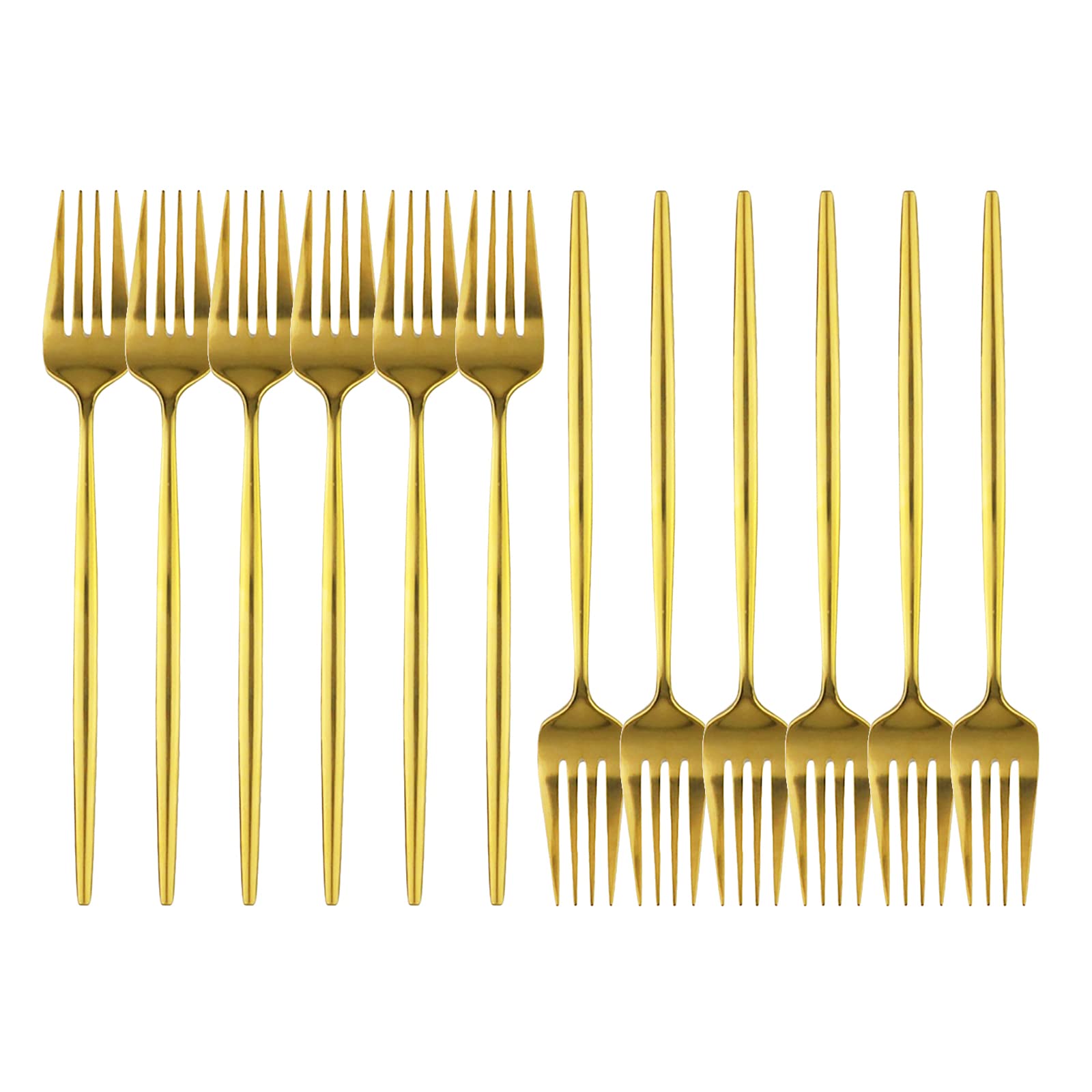 12-Piece Stainless Steel Salad Forks Set - 18/0 Mirror Polished Gold Dessert Forks, 7.48-Inch Modern Flatware for Parties, Weddings & Fine Dining