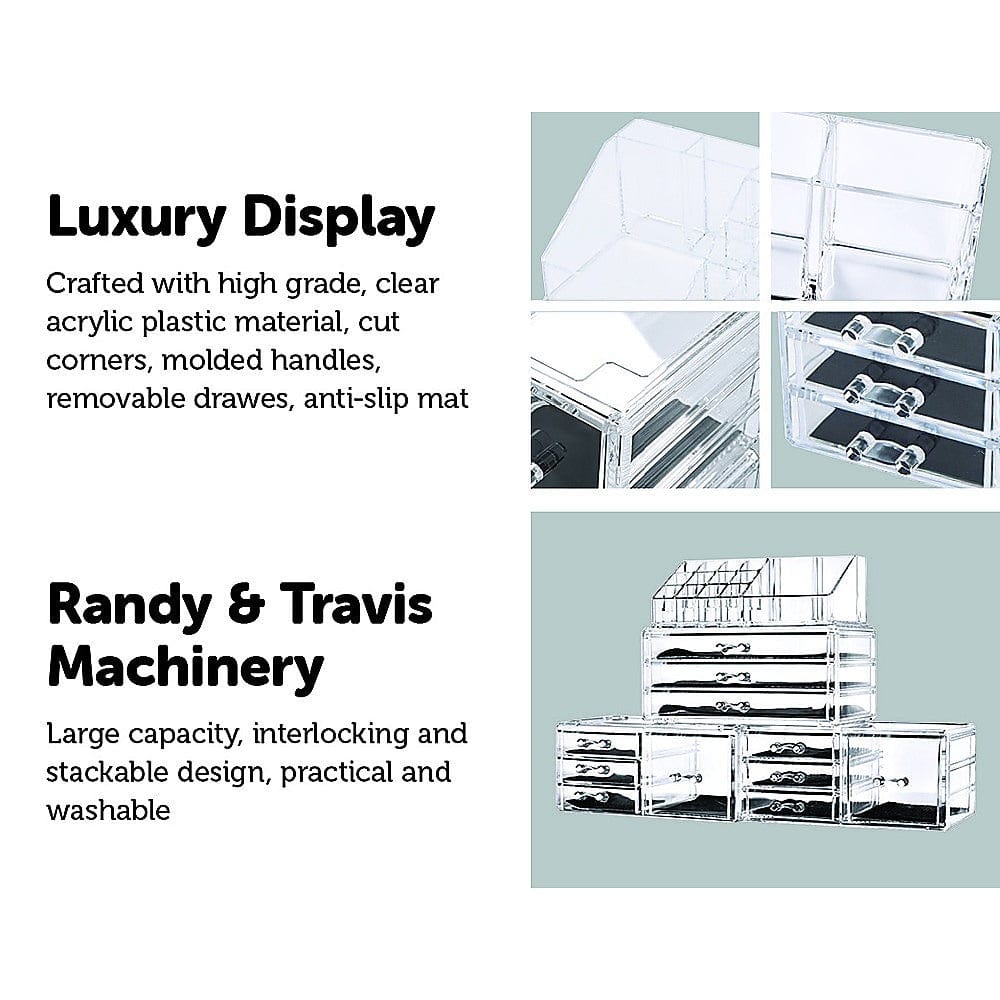 11-Drawer Clear Acrylic Makeup Jewelry Organizer - Luxury Storage Cabinet for Cosmetics, Rings, Necklaces & Small Accessories - Perfect for Vanity, Bathroom & Dressing Table Organization