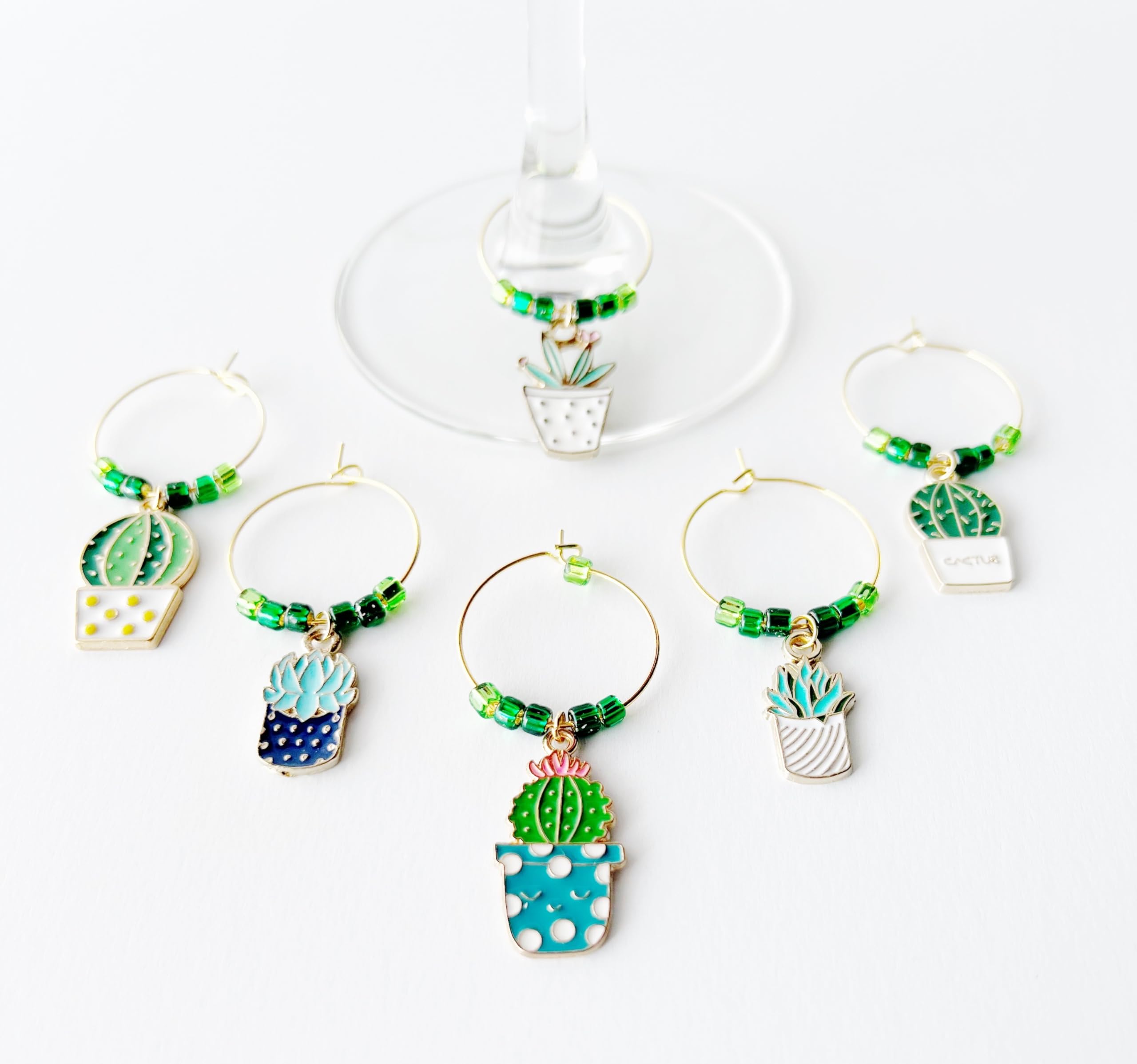 Succulent Wine Glass Charms Set of 6 - Unique Plant Lover Gifts for Women - Perfect for Garden Parties, Bridal Showers & Wine Tasting Events
