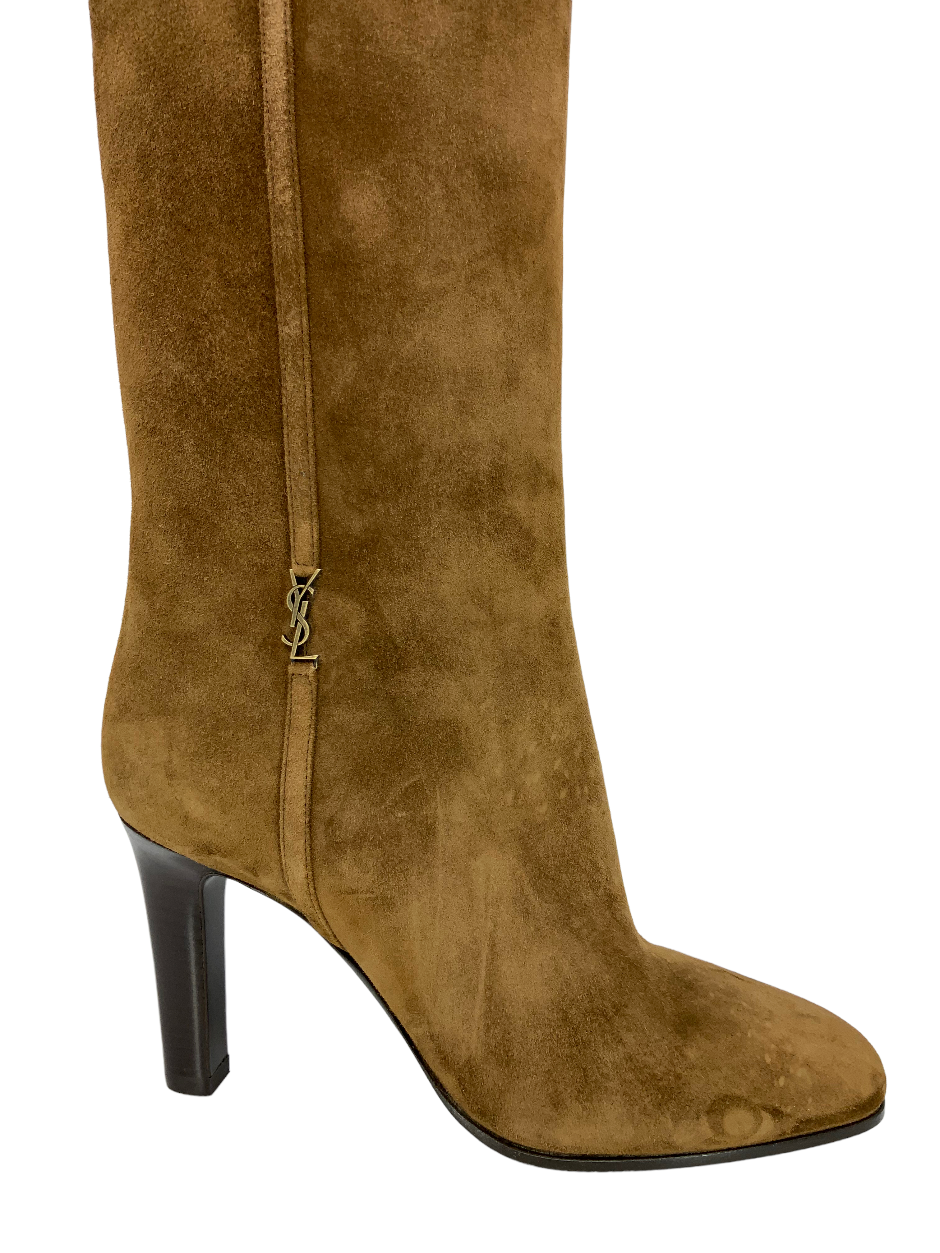 SAINT LAURENT Jane 90 Suede Knee High Boots Women's Size 7.5 - Brand New Luxury Boots for Fall Winter Fashion, Date Night & Office Wear