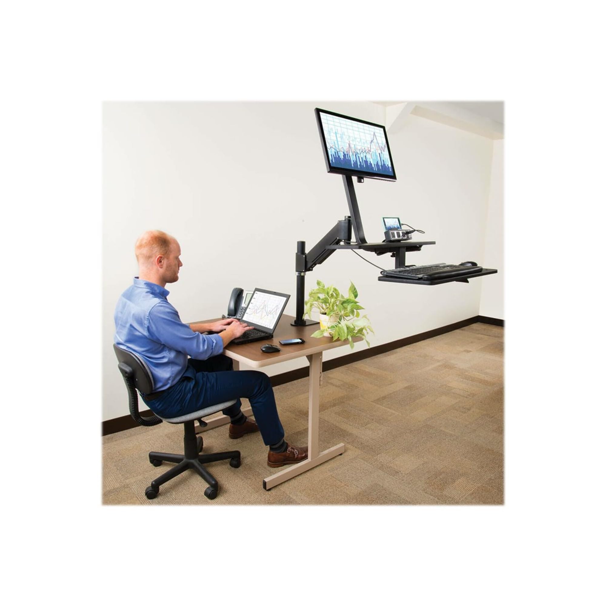 Tripp Lite Adjustable Sit Stand Desktop Workstation - Ergonomic Clamp-On Standing Desk Converter for Home & Office Workspace | Perfect for Computer, Laptop & Monitor Setup