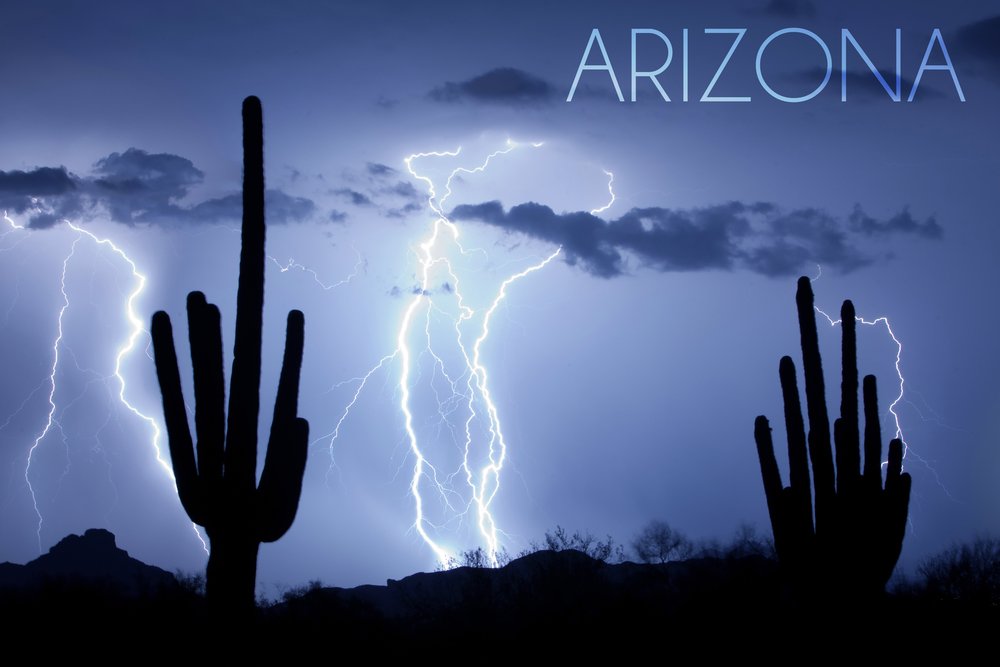 Arizona Lightning Storm and Cactus Wall Art Poster - 12x18 Inches Desert Landscape Photography for Home & Office Decor - Perfect for Living Room, Bedroom or Southwestern Style Interior Design