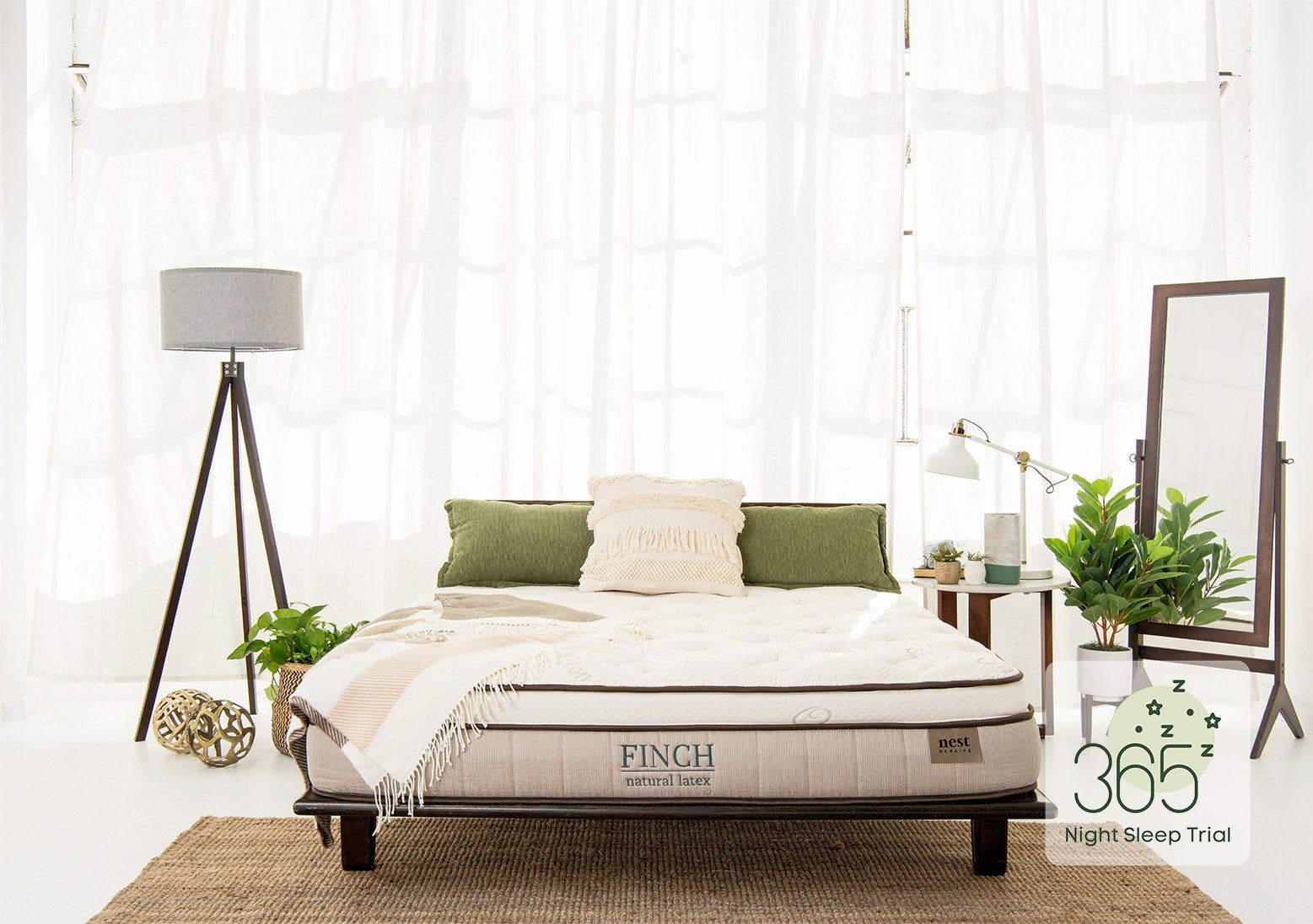 Finch 100% Natural Latex Mattress Topper - Hypoallergenic & Breathable for Back Pain Relief - Perfect for Side Sleepers & Allergy Sufferers - Ideal for Bedrooms, Guest Rooms & Dorm Rooms