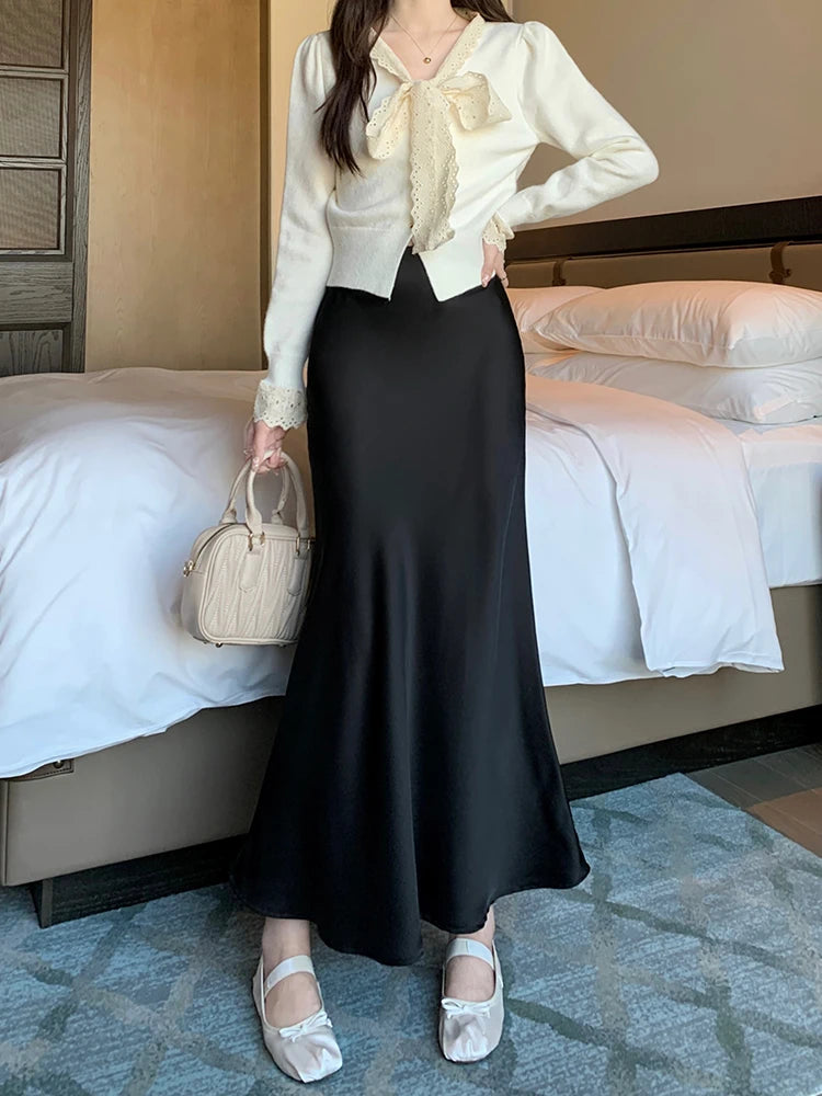2024 Autumn French High Waist Wrap Skirt for Women - Elegant Solid Long Fishtail Skirt for Office, Vacation & Versatile Occasions | Perfect for Work, Travel & Special Events