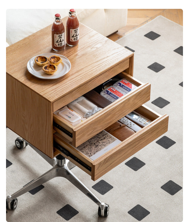 Solid Oak Wood Lift-Top Side Table with Wheels - Perfect for Living Room, Bedroom, or Office as Coffee Table, Nightstand, or Mobile Workstation