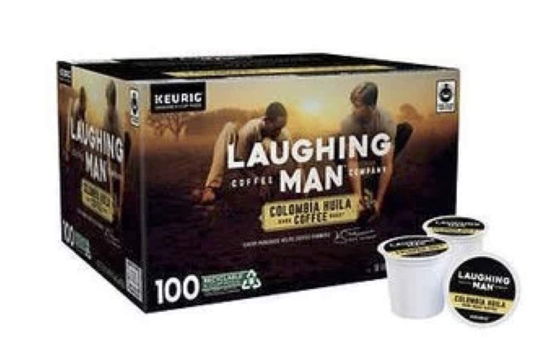 Laughing Man Colombia Huila Dark Roast Coffee K-Cups, 100 Count - Premium Single-Serve Pods for Keurig Brewers | Perfect for Home, Office & Gifts