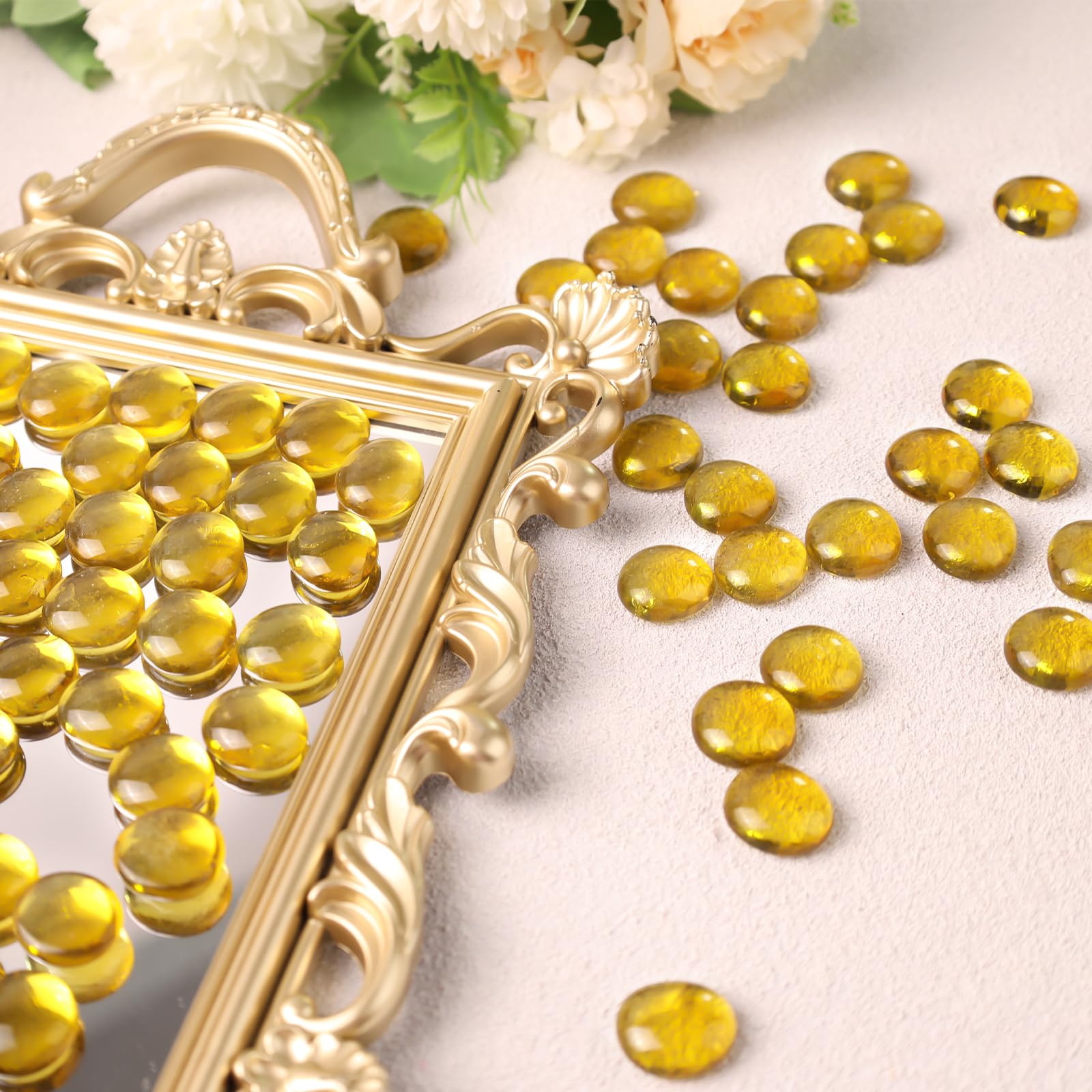 DomeStar 2LB Yellow Flat Glass Marbles - Decorative Vase Fillers, Aquarium Pebbles for Fish Tanks, DIY Craft Supplies, Table Scatter Decor - Perfect for Home Decor, Wedding Centerpieces & Terrarium Design
