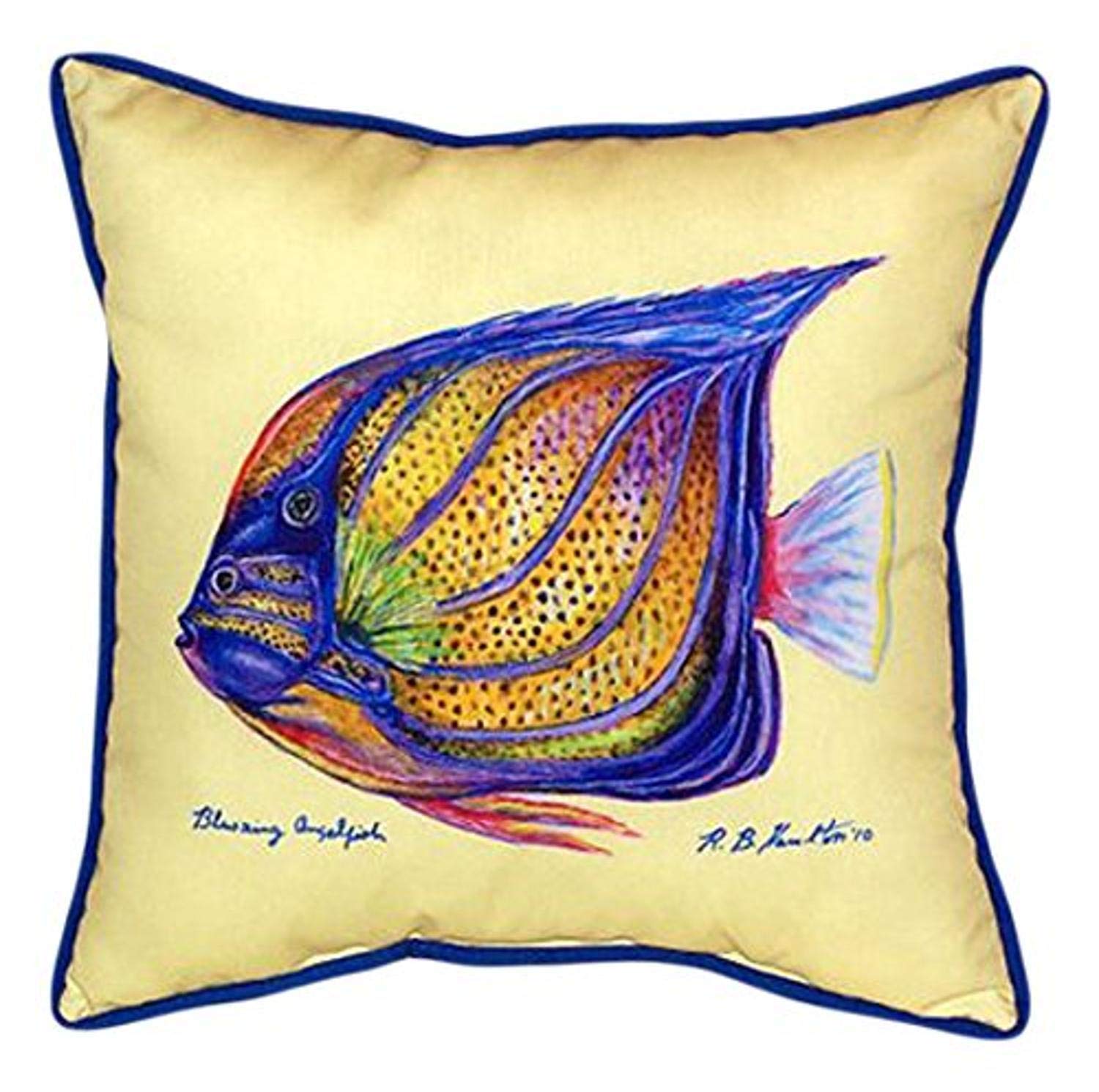 Betsy Drake Sailfin Tang Yellow Decorative Throw Pillow 18x18 Inches - Soft Indoor/Outdoor Cushion for Sofa, Bed, Patio & Poolside Decor
