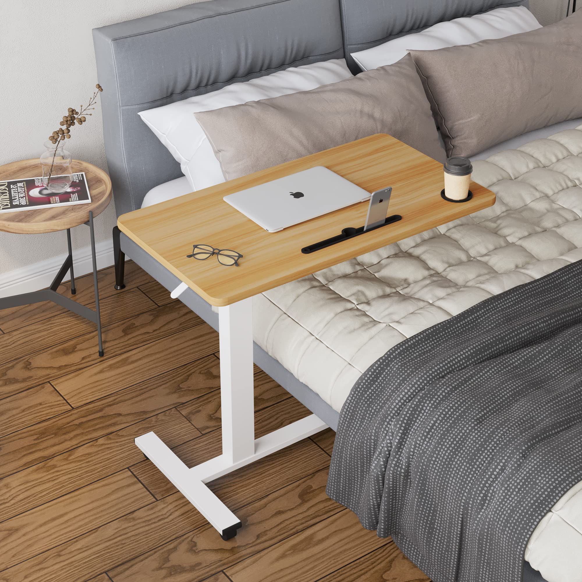 Adjustable Overbed Table with Tray - Mobile Laptop Desk for Hospital & Home Use