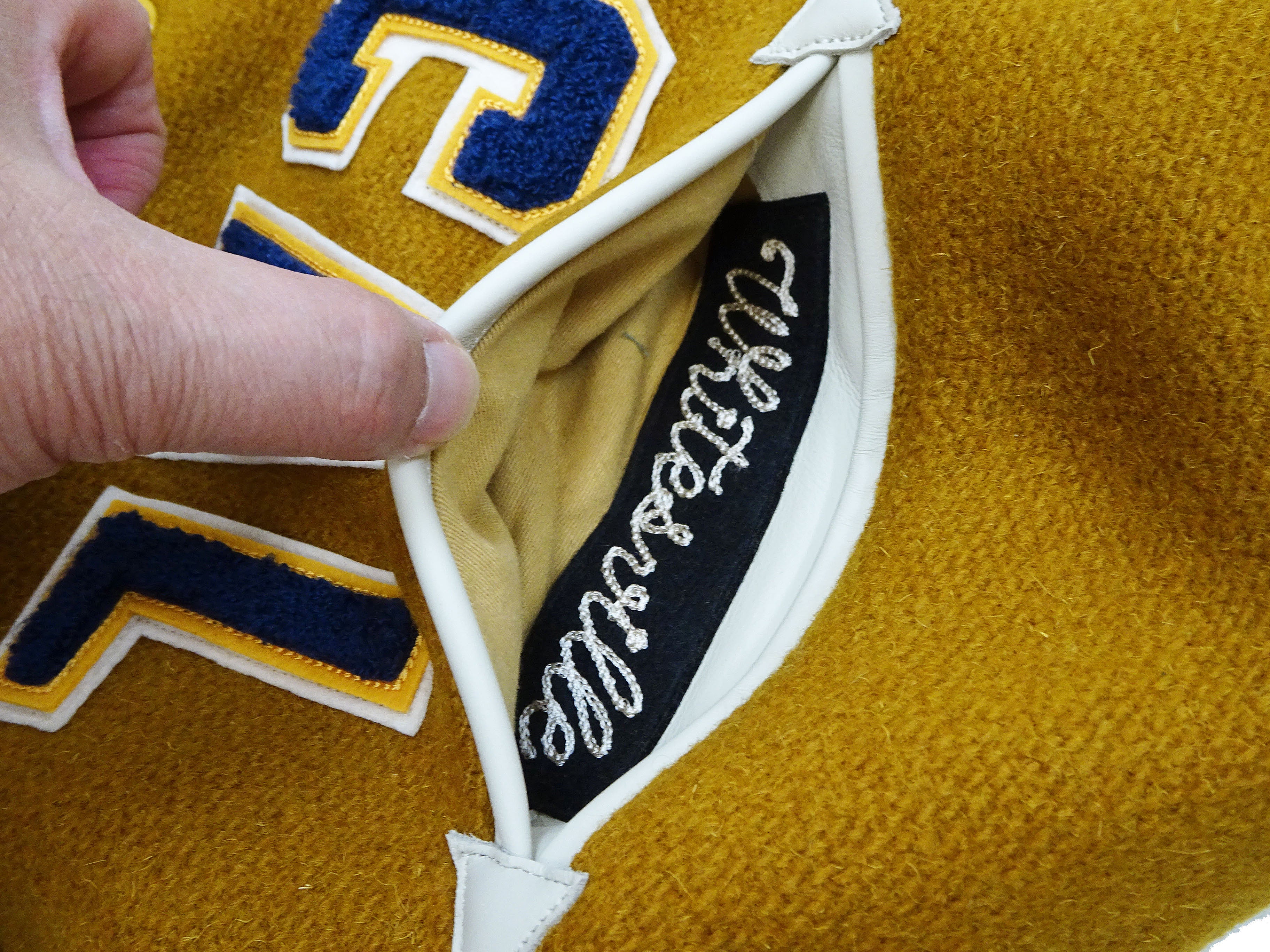 Whitesville Men's Varsity Jacket - Letterman Jacket with Melton Wool & Leather Sleeves (WV15385) - Gold/Ivory Color - Perfect for School Sports, College Events & Casual Wear