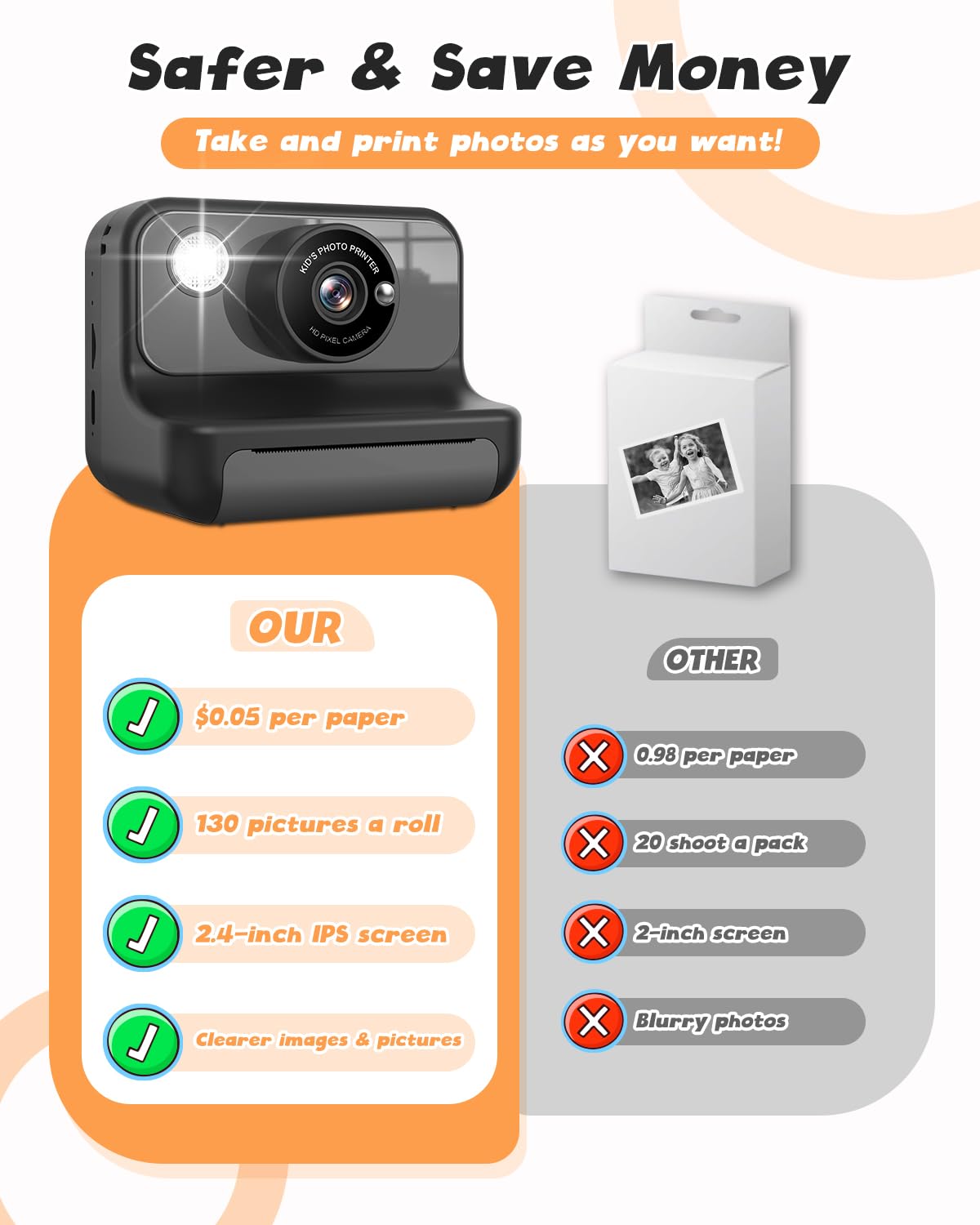 **Instant Print Camera for Kids - 1080P HD Video & Photo Printing Toy, Best Christmas Birthday Gift for Girls Boys Age 3-12 (Black) - Perfect for Parties, Travel & Creative Play**