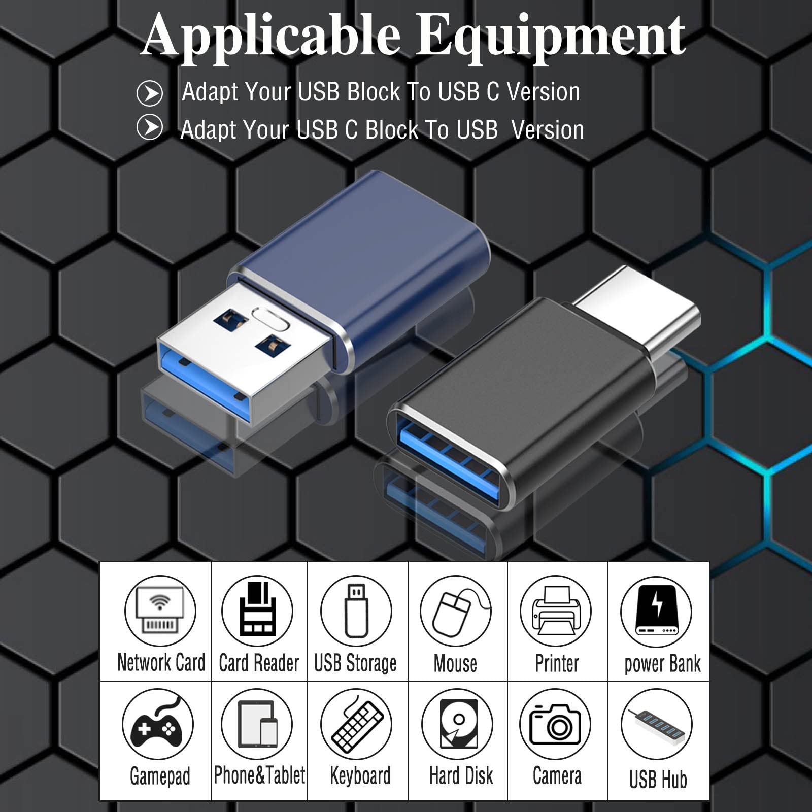 6-Pack USB C to USB Adapter (3 Pack) & USB to USB C Adapter (3 Pack) - SuperSpeed Data Transfer & Charging Converter for iPhone, iPad, Laptop, Samsung, PC, MacBook - Home, Office & Travel Use