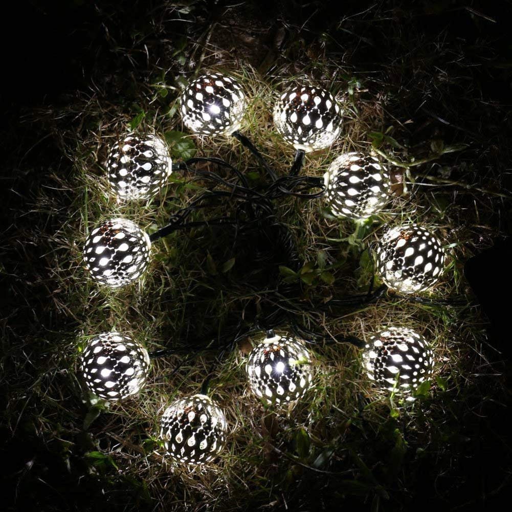 Solar Powered Metal Ball String Lights - 12 LED 3.5M Outdoor/Indoor Moroccan Fairy Lights for Garden, Patio, Christmas, Wedding, Party & Home Decor (White) | Weatherproof & Energy Efficient Lighting Solution