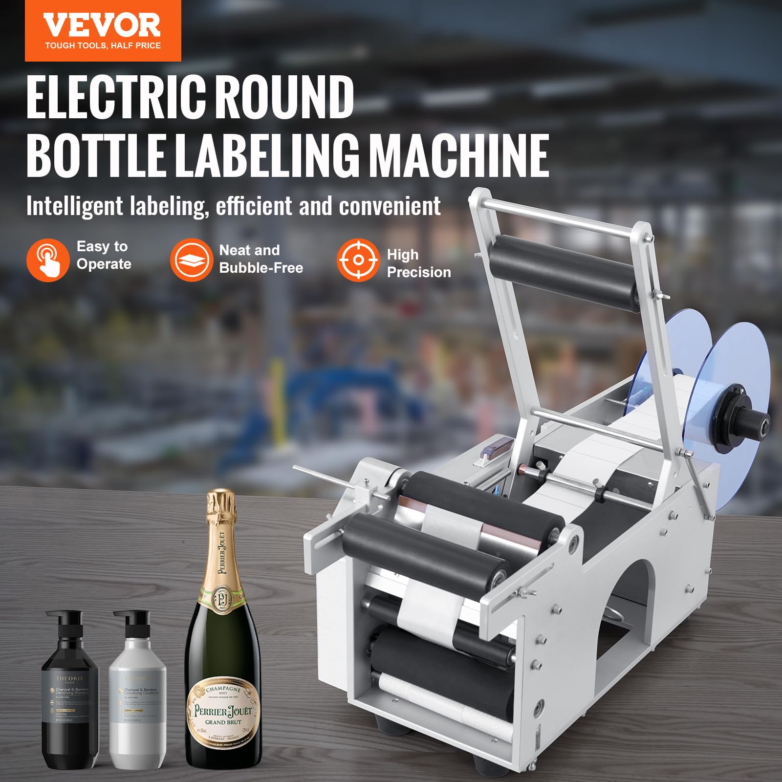 VEVOR Semi-Automatic Round Bottle Labeling Machine - 20-50pcs/min Electric Label Applicator for 0.78-4.72