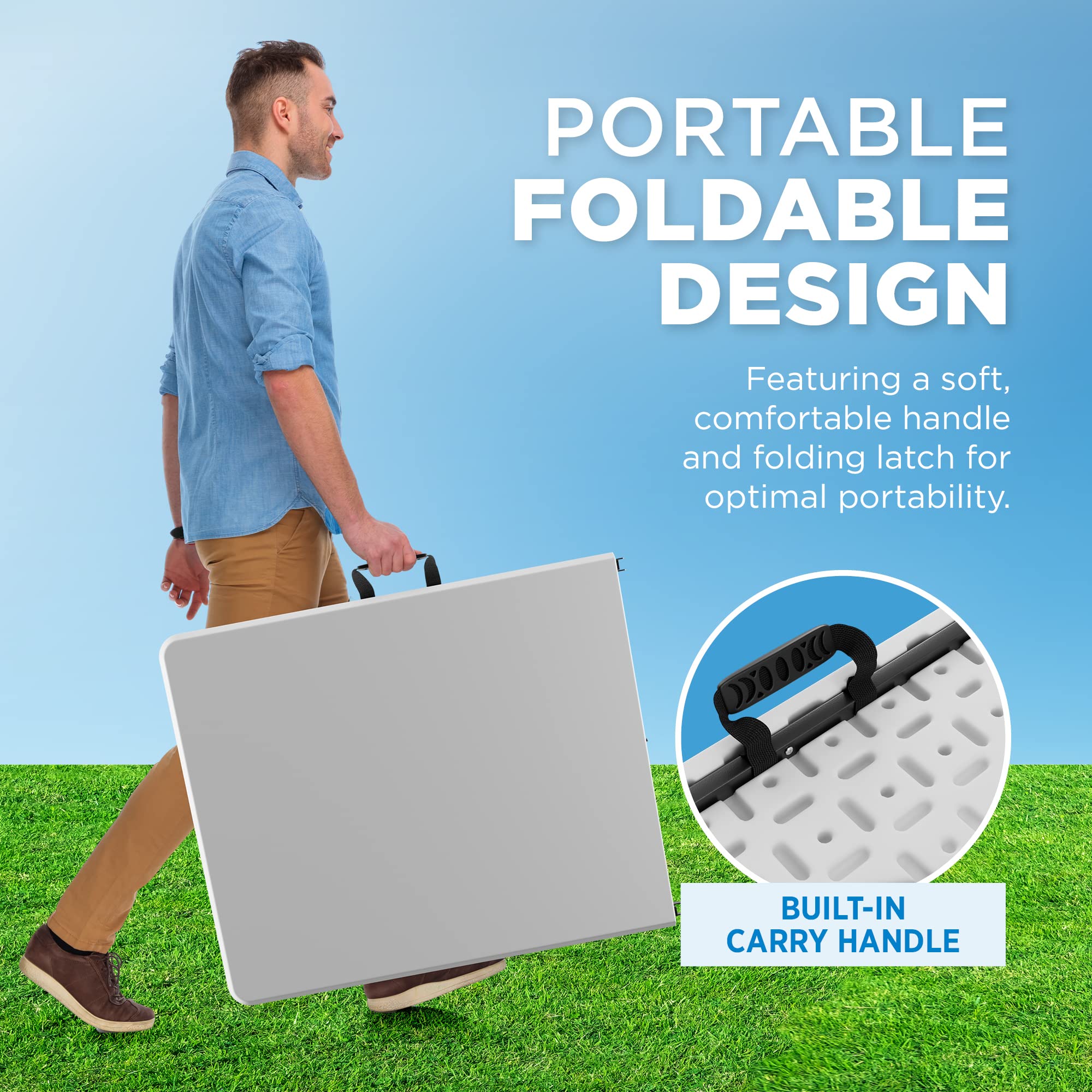 Sorfey 6-Foot Folding Table - 30 Inch White Plastic Portable Table for Parties, Camping, Picnics, Outdoor Events & Home Use - Lightweight & Sturdy for Indoor & Outdoor Activities