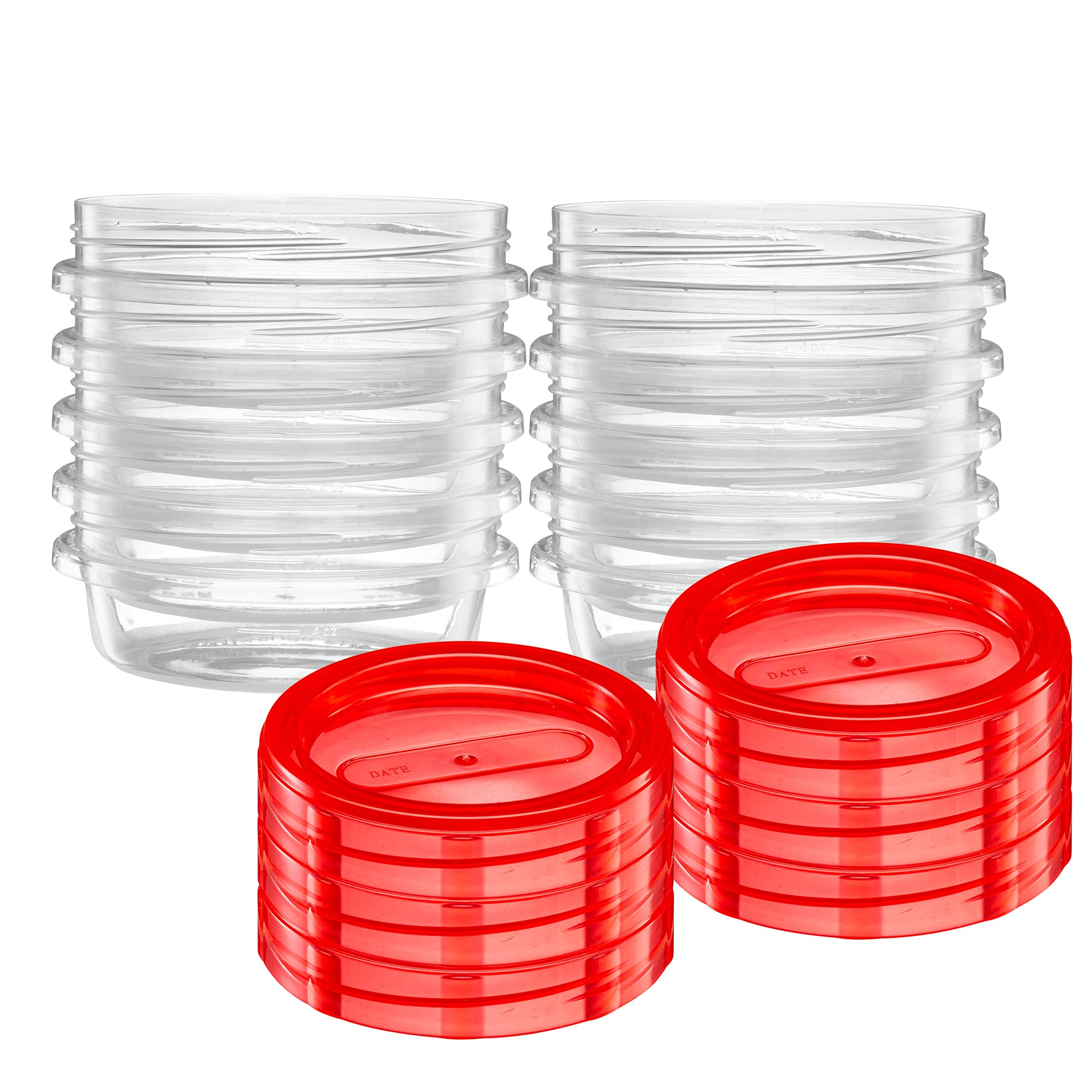 8 Ounce (20 Pack) Clear Bottom Red Top Twist Cap Food Storage Containers with Screw-On Lids | Airtight Freezer-Safe Containers for Meal Prep, Leftovers & Snacks