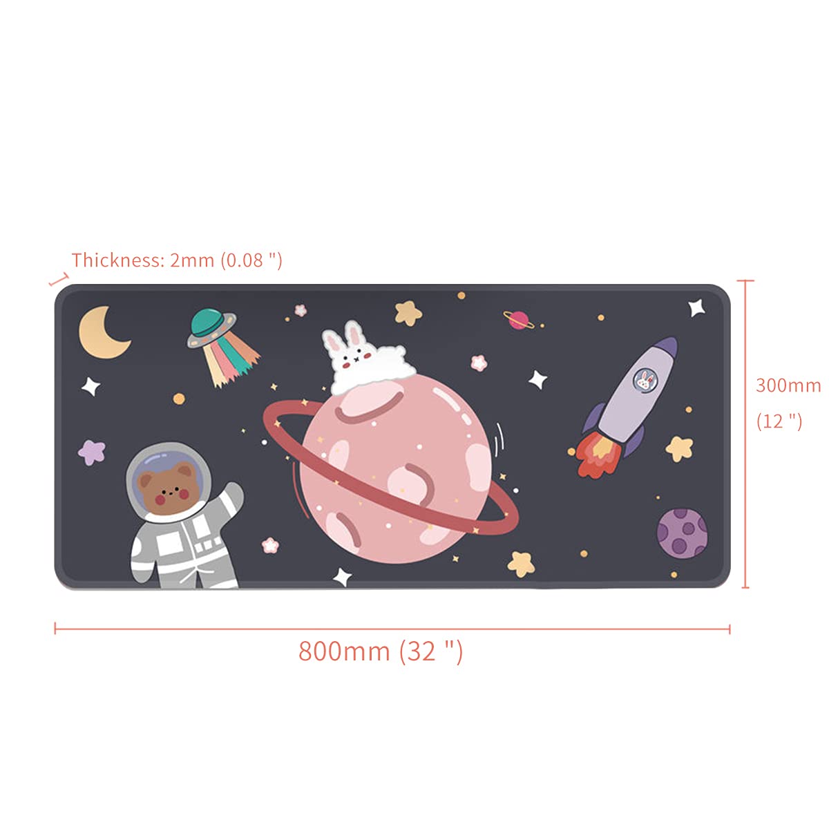 Kawaii Cute Large Gaming Desk Mat - 32x12 Inch Cartoon Mouse Pad & Keyboard Pad for PC, Laptop, Home Office, Writing - Non-Slip Waterproof Desk Protector for Gamers, Students & Work from Home
