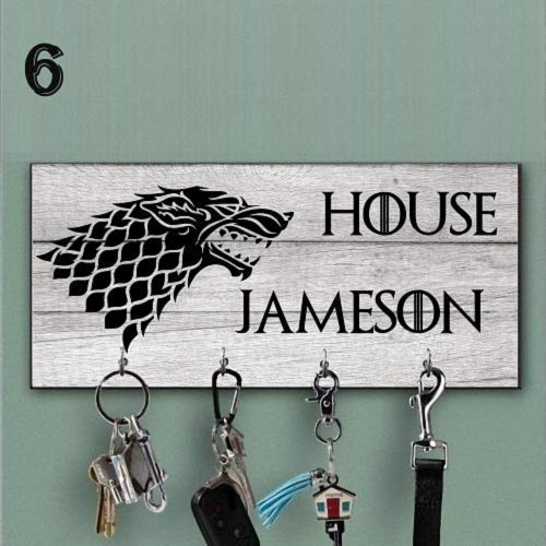 Custom Stark House Key Holder - Personalized Gray Wall Key Hanger with Wolf Design | Key Organizer Rack for Game of Thrones Fans | Perfect Anniversary Gift & Wedding Surprise for Home, Office, or Dorm Decor