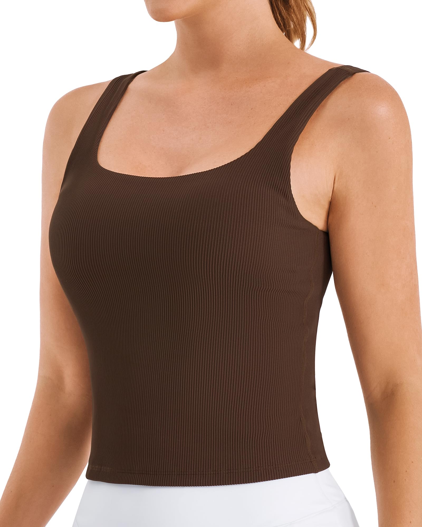 Stelle Women's Ribbed Seamless Padded Tank Top - Workout Crop Top with Square Neck & Sleeveless Design for Yoga, Running & Gym | Basic Cami Shirt for Women