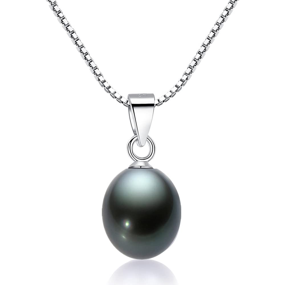 Black Tahitian Pearl Necklace - 7-8mm Genuine South Sea Cultured Pearls in Sterling Silver for Women, Perfect for Weddings & Parties