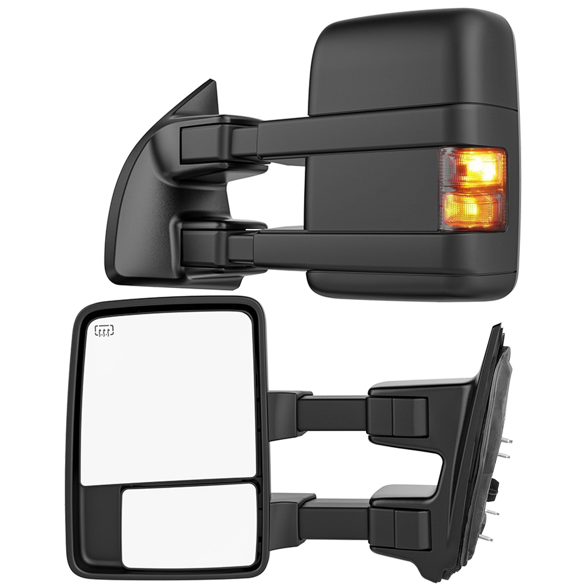 Smoked Power Heated Towing Mirrors for Ford Super Duty (2003-2007) & Excursion (2001-2005) - F250 F350 F450 F550 - Extended Trailer Mirrors with Turn Signal - Ideal for Heavy-Duty Towing, Winter Driving & Enhanced Visibility