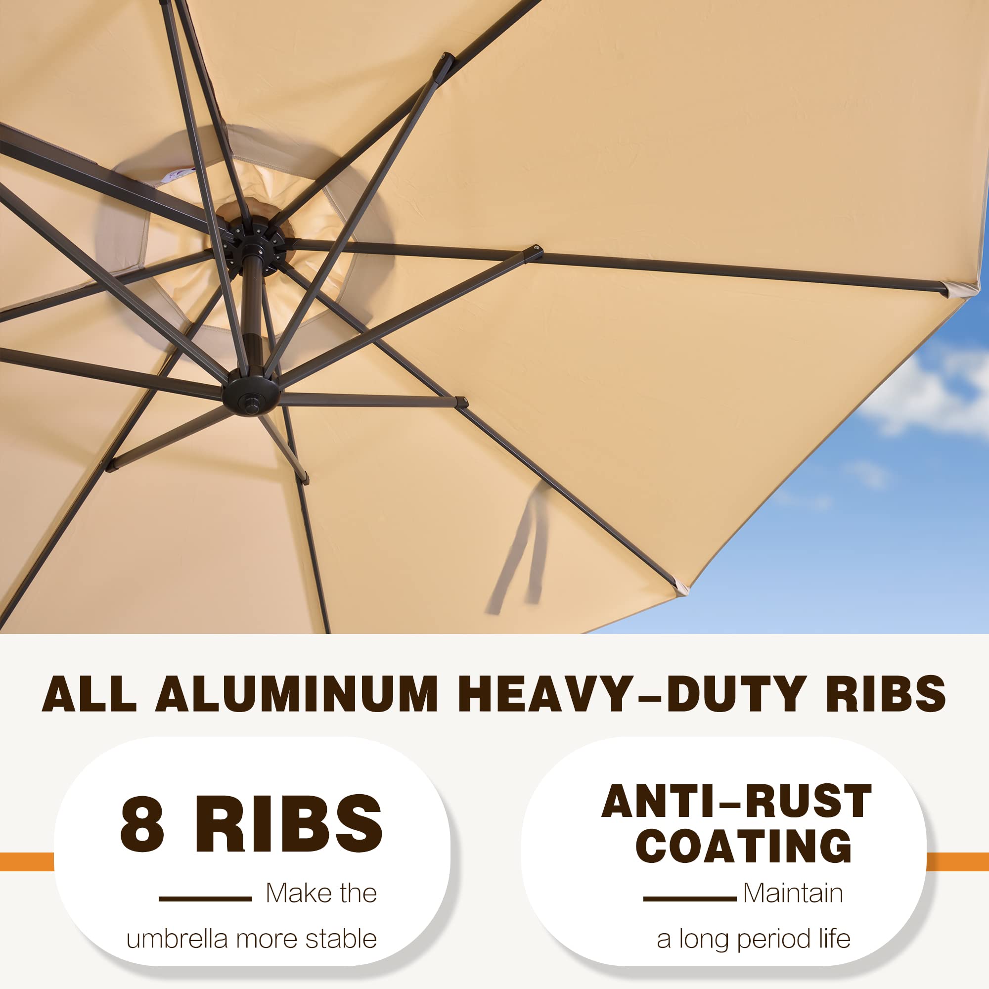 **PURPLE LEAF 10ft Outdoor Cantilever Patio Umbrella - 360° Rotating Aluminum Offset Umbrella for Garden, Deck, Pool & Patio - Beige | Perfect for Shade & Relaxation**