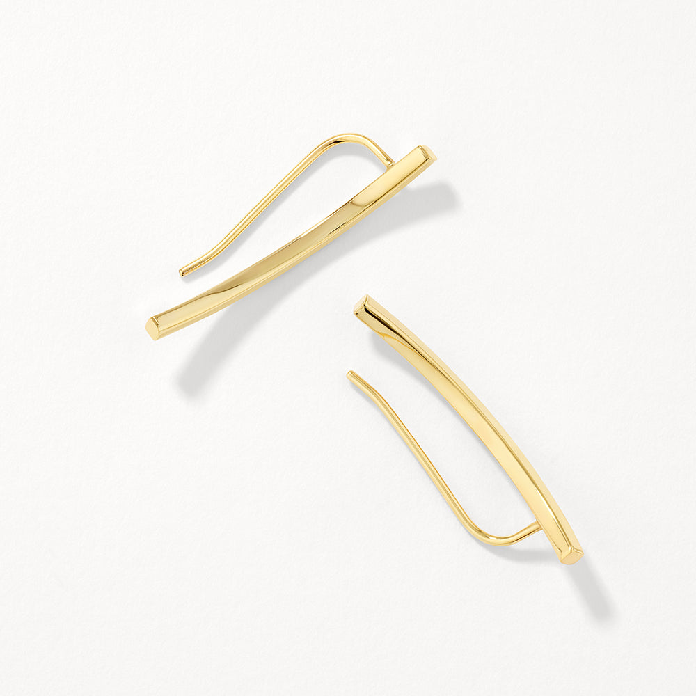 10k Gold Plain Curve Crawler Earrings - Elegant Hoop Earrings for Women, Perfect for Everyday Wear, Parties, and Special Occasions