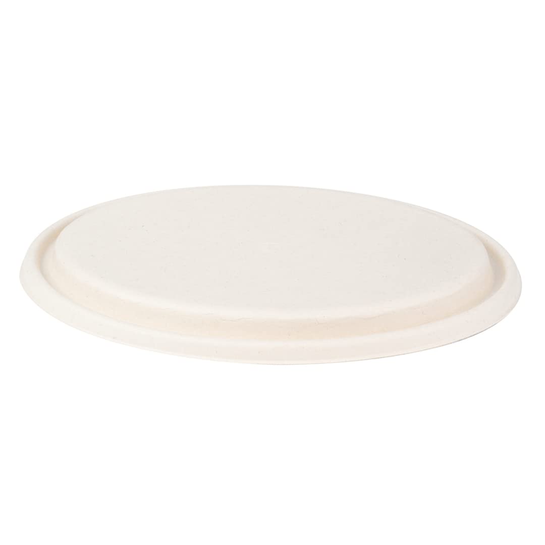 Eco-Friendly 100-Pack Oval Bagasse Lids for 21-OZ Sugarcane Bowls | Biodegradable & Compostable Disposable Lids | Perfect for Restaurants, Catering & Takeout Meals